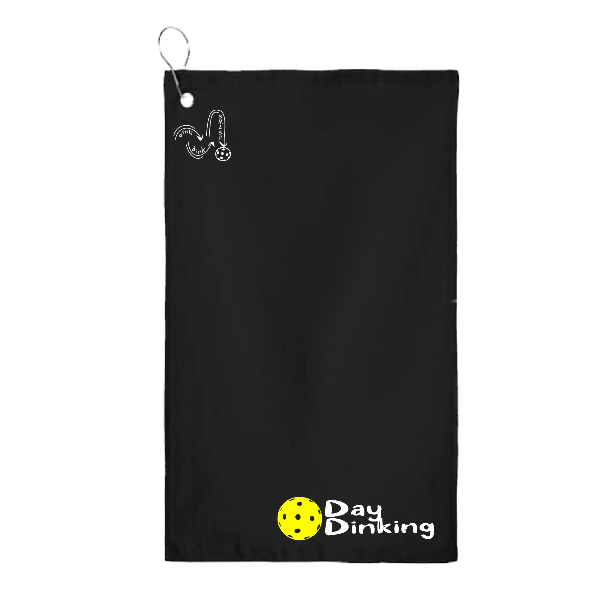 This Day Dinking pickleball towel is crafted with cotton terry velour for optimal performance. It features grommets, hooks, and hemmed edges for added durability. It's perfect for completing your pickleball gear, and an ideal gift for friends and tournaments. The towel is designed to be both absorbent and lightweight, so you can remain dry and comfortable while you play. Plus, its long-lasting power will keep it looking great and working well for many games to come.