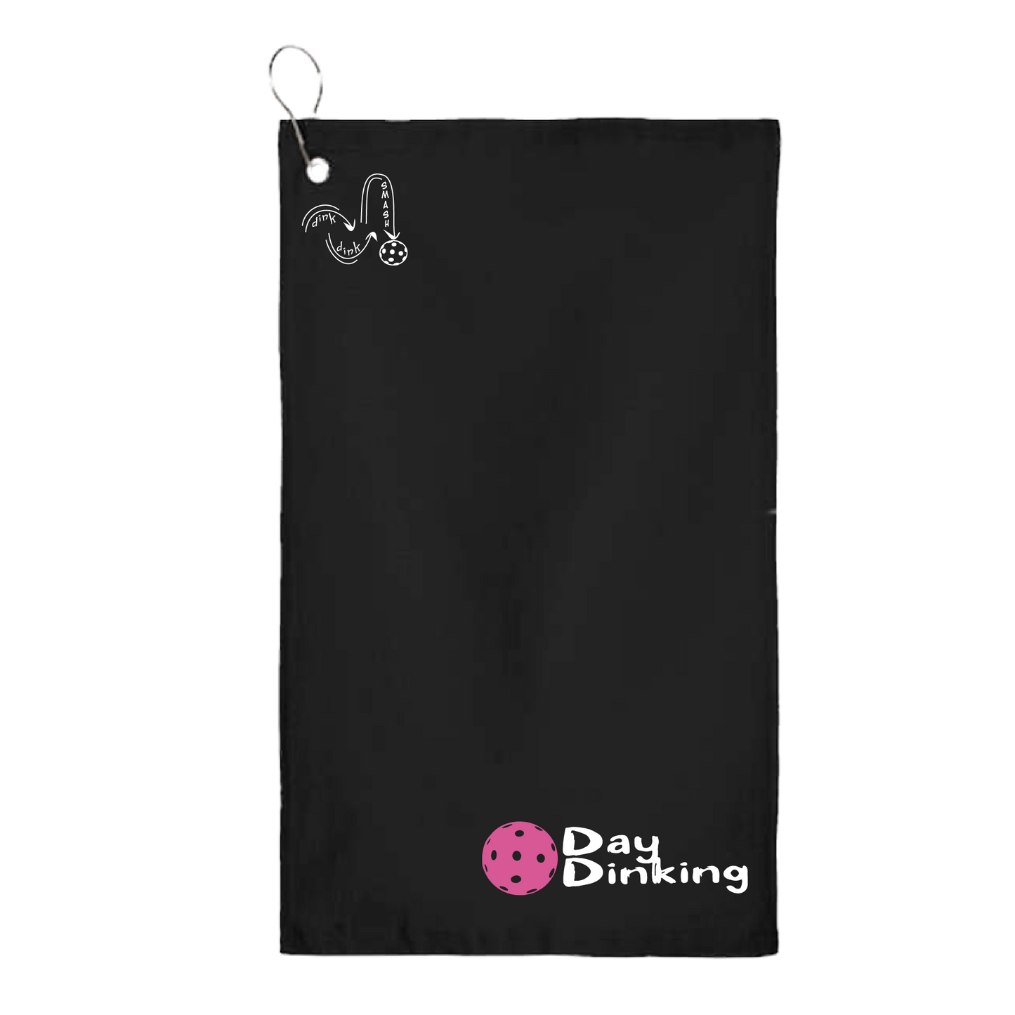 This Day Dinking pickleball towel is crafted with cotton terry velour for optimal performance. It features grommets, hooks, and hemmed edges for added durability. It's perfect for completing your pickleball gear, and an ideal gift for friends and tournaments. The towel is designed to be both absorbent and lightweight, so you can remain dry and comfortable while you play. Plus, its long-lasting power will keep it looking great and working well for many games to come.