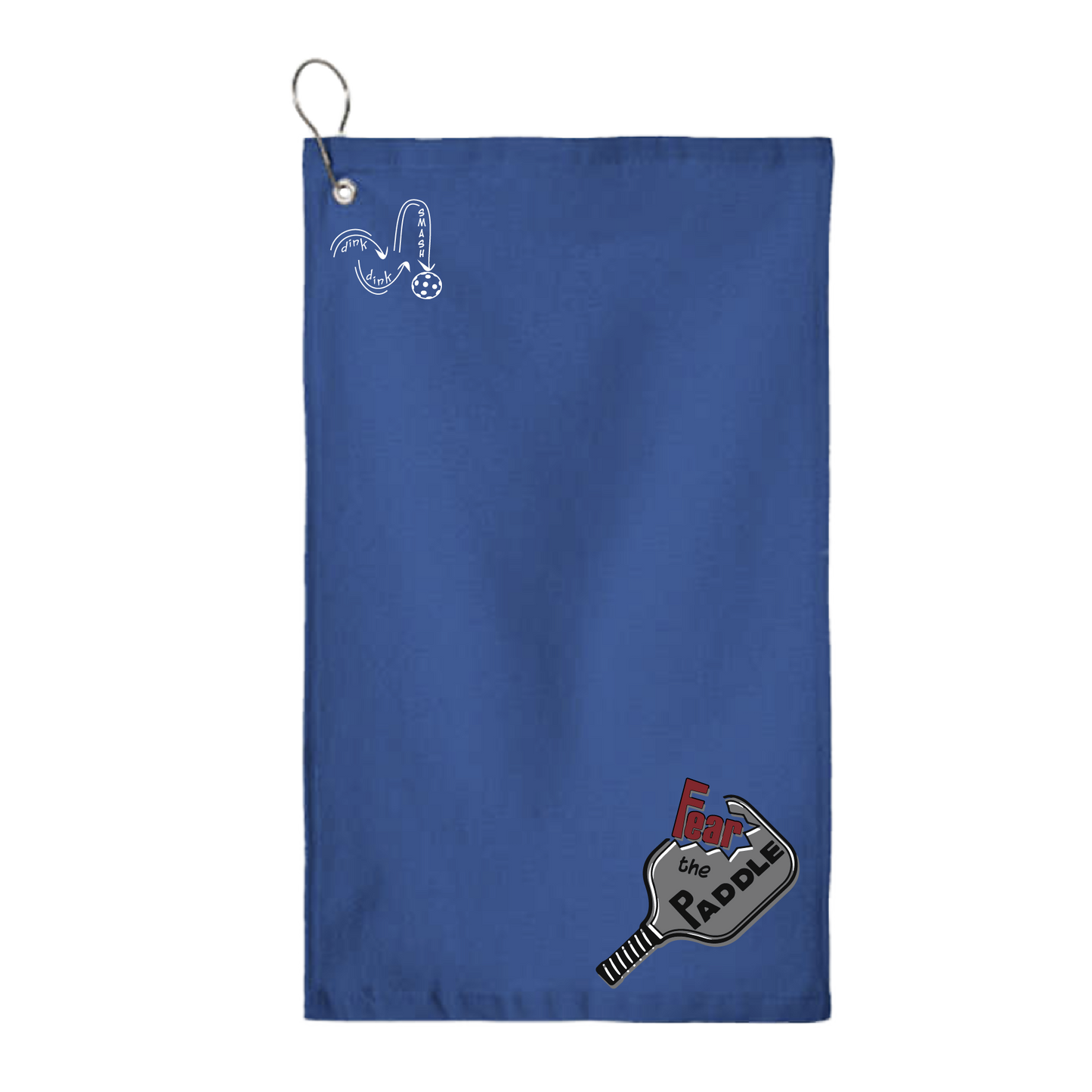 This Fear the Paddle pickleball towel is crafted with cotton terry velour for optimal performance. It features grommets, hooks, and hemmed edges for added durability. It's perfect for completing your pickleball gear, and an ideal gift for friends and tournaments. The towel is designed to be both absorbent and lightweight, so you can remain dry and comfortable while you play.