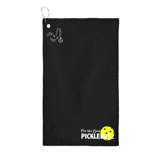 This For the Love of Pickleball towel is crafted with cotton terry velour for optimal performance. It features grommets, hooks, and hemmed edges for added durability. It's perfect for completing your pickleball gear, and an ideal gift for friends and tournaments. The towel is designed to be both absorbent and lightweight, so you can remain dry and comfortable while you play. 