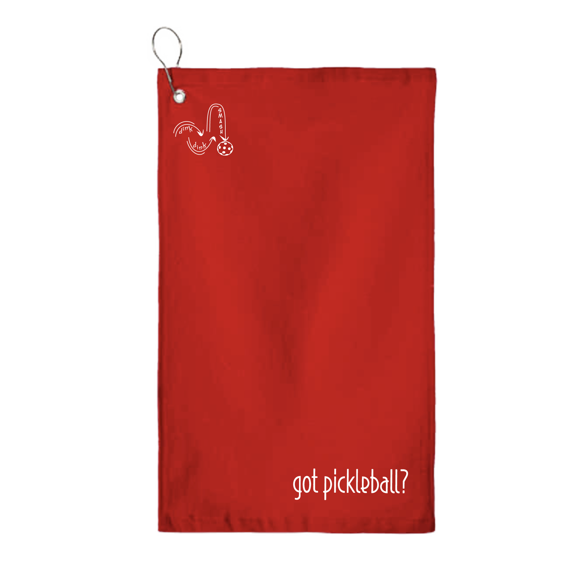 This Got Pickleball towel is crafted with cotton terry velour for optimal performance. It features grommets, hooks, and hemmed edges for added durability. It's perfect for completing your pickleball gear, and an ideal gift for friends and tournaments. The towel is designed to be both absorbent and lightweight, so you can remain dry and comfortable while you play.