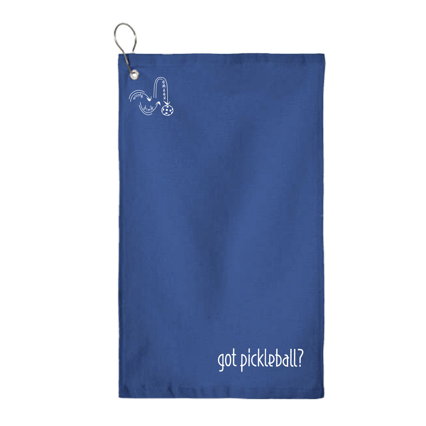 This Got Pickleball towel is crafted with cotton terry velour for optimal performance. It features grommets, hooks, and hemmed edges for added durability. It's perfect for completing your pickleball gear, and an ideal gift for friends and tournaments. The towel is designed to be both absorbent and lightweight, so you can remain dry and comfortable while you play.