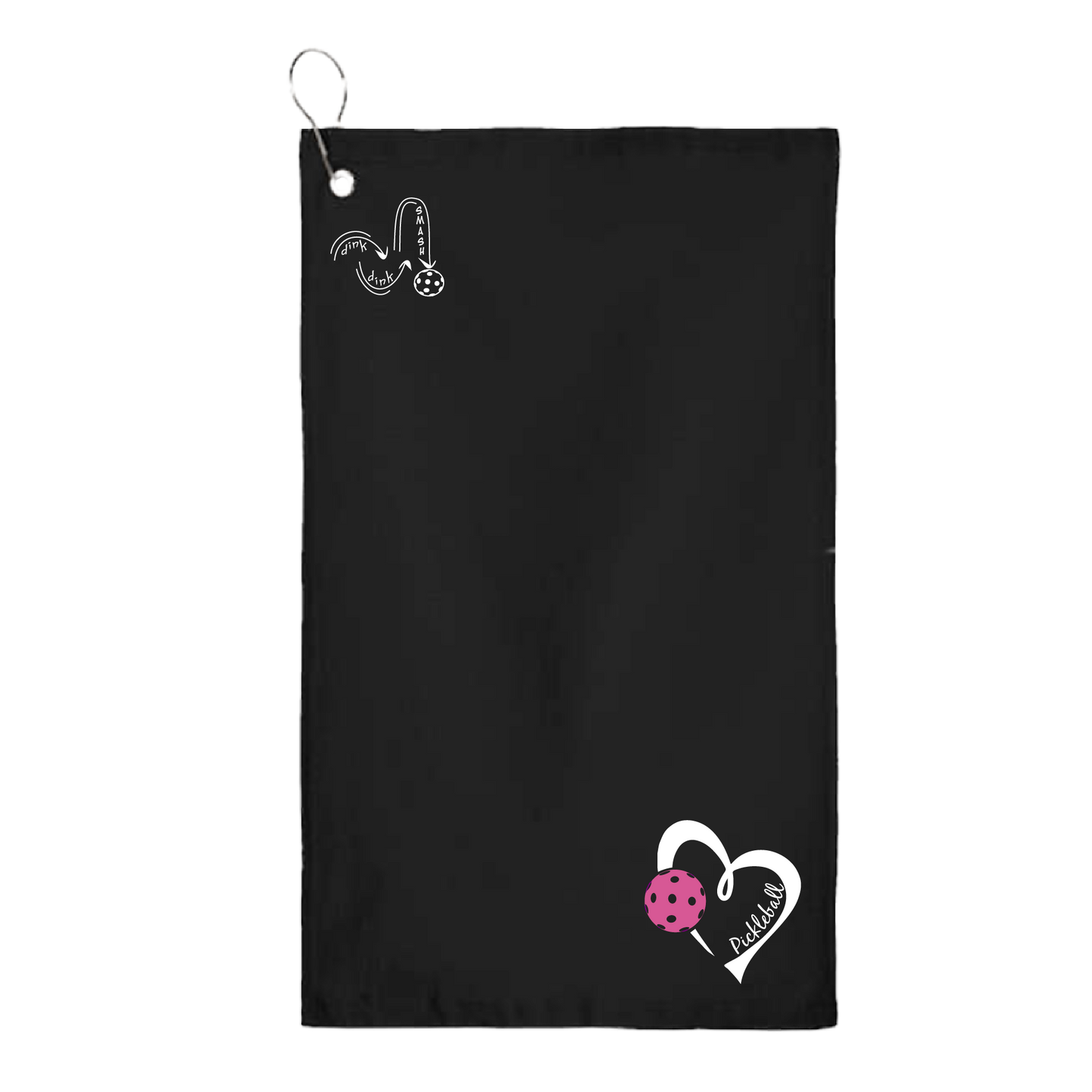 This Pickleball Love Heart and Pink Pickleball towel is crafted with cotton terry velour for optimal performance. It features grommets, hooks, and hemmed edges for added durability. It's perfect for completing your pickleball gear, and an ideal gift for friends and tournaments. The towel is designed to be both absorbent and lightweight, so you can remain dry and comfortable while you play.