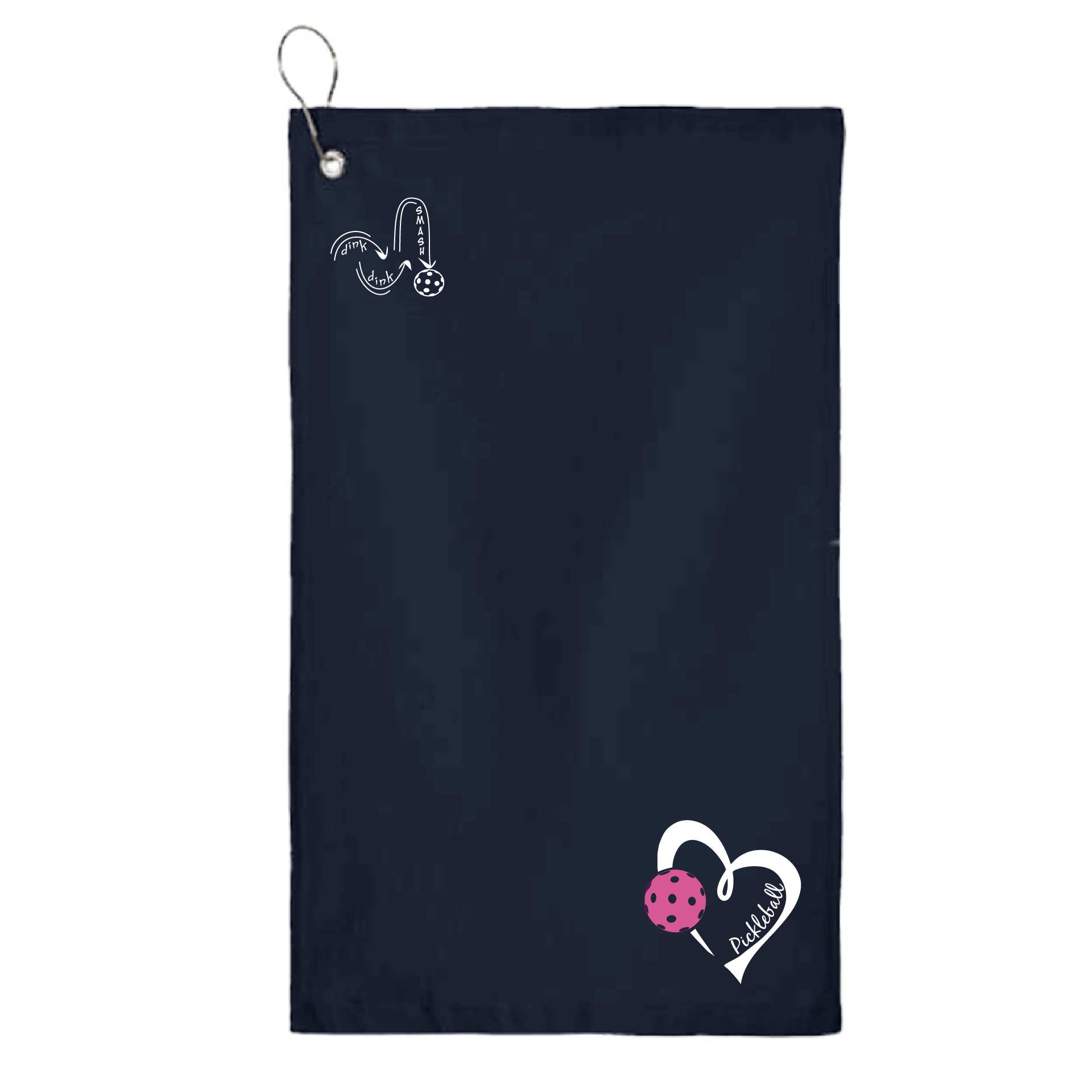 This Pickleball Love Heart and Pink Pickleball towel is crafted with cotton terry velour for optimal performance. It features grommets, hooks, and hemmed edges for added durability. It's perfect for completing your pickleball gear, and an ideal gift for friends and tournaments. The towel is designed to be both absorbent and lightweight, so you can remain dry and comfortable while you play.