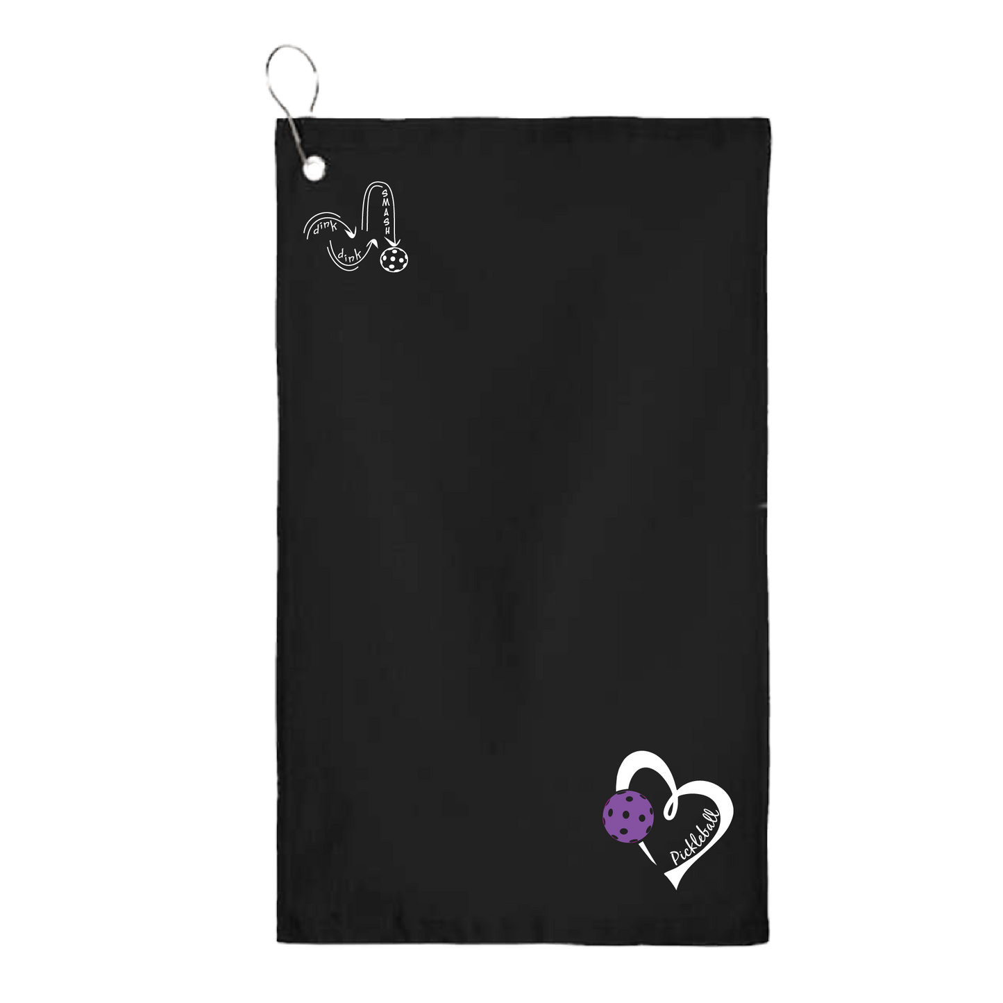 This Pickleball Love Heart and Purple Pickleball towel is crafted with cotton terry velour for optimal performance. It features grommets, hooks, and hemmed edges for added durability. It's perfect for completing your pickleball gear, and an ideal gift for friends and tournaments. The towel is designed to be both absorbent and lightweight, so you can remain dry and comfortable while you play