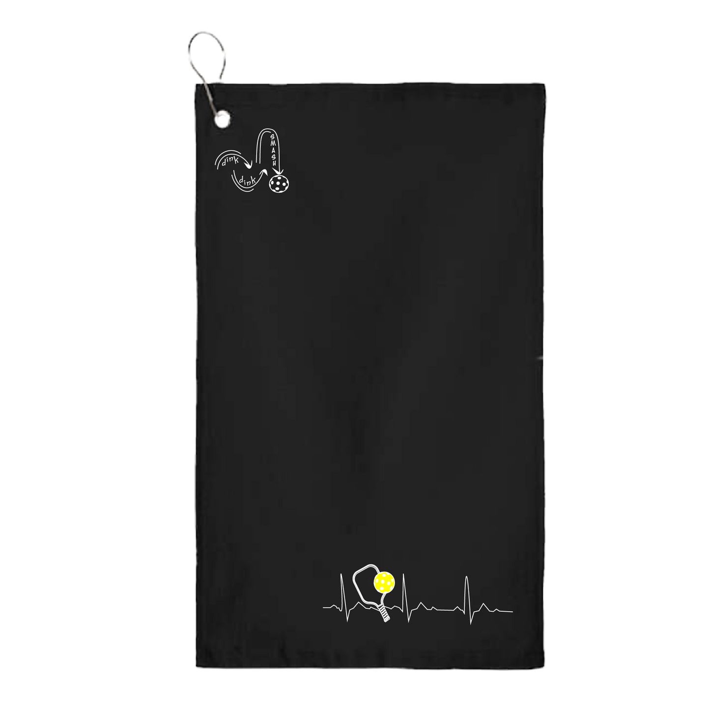 This Pickleball Heartbeat towel is crafted with cotton terry velour for optimal performance. It features grommets, hooks, and hemmed edges for added durability. It's perfect for completing your pickleball gear, and an ideal gift for friends and tournaments. The towel is designed to be both absorbent and lightweight, so you can remain dry and comfortable while you play.