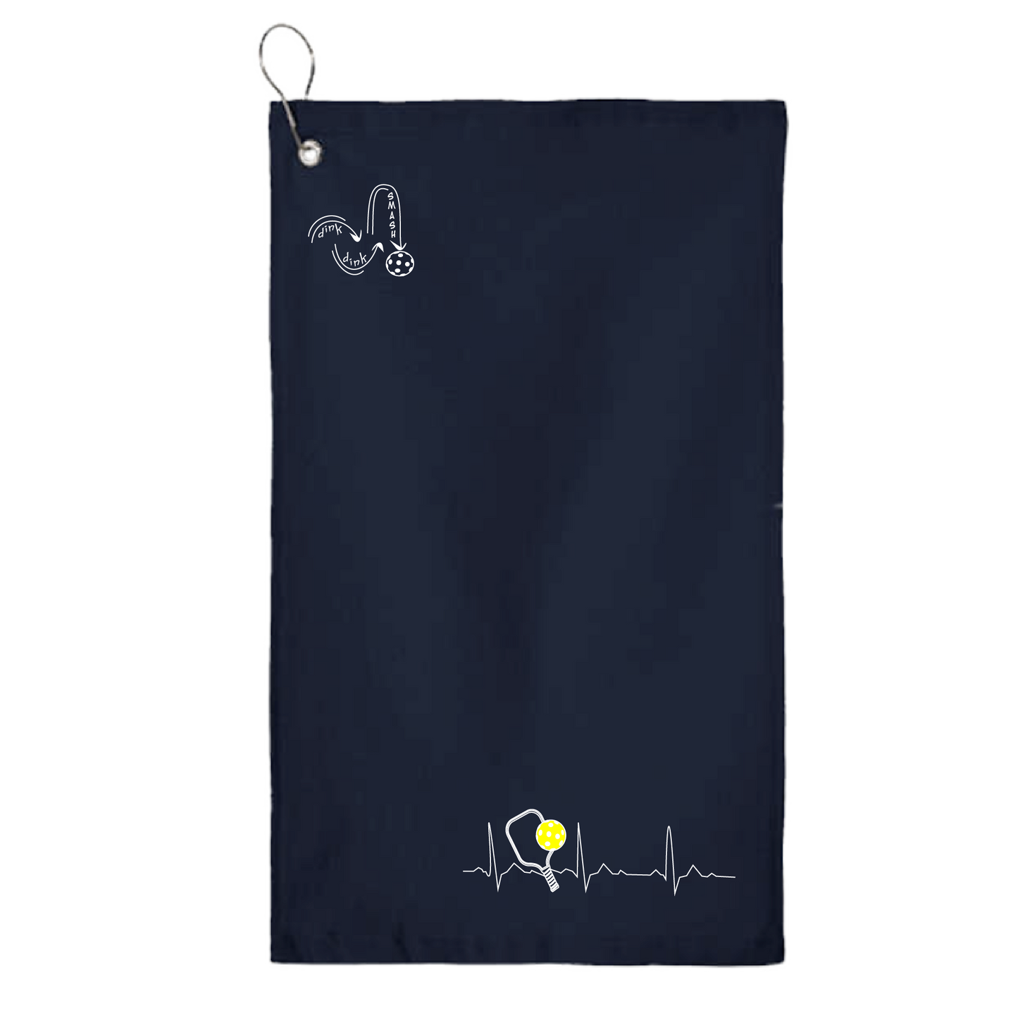 This Pickleball Heartbeat towel is crafted with cotton terry velour for optimal performance. It features grommets, hooks, and hemmed edges for added durability. It's perfect for completing your pickleball gear, and an ideal gift for friends and tournaments. The towel is designed to be both absorbent and lightweight, so you can remain dry and comfortable while you play.