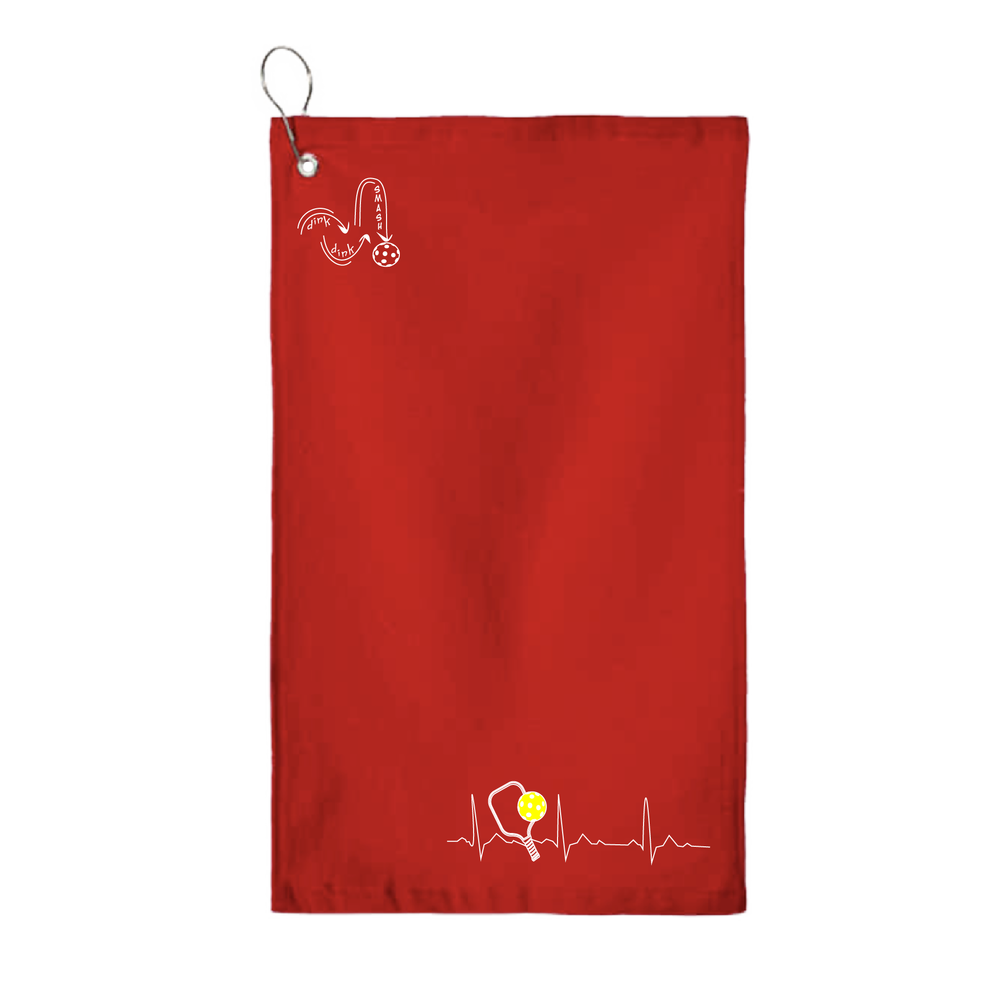 This Pickleball Heartbeat towel is crafted with cotton terry velour for optimal performance. It features grommets, hooks, and hemmed edges for added durability. It's perfect for completing your pickleball gear, and an ideal gift for friends and tournaments. The towel is designed to be both absorbent and lightweight, so you can remain dry and comfortable while you play.