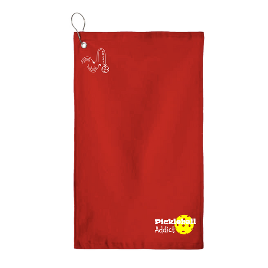 This Pickleball Addict towel is crafted with cotton terry velour for optimal performance. It features grommets, hooks, and hemmed edges for added durability. It's perfect for completing your pickleball gear, and an ideal gift for friends and tournaments. The towel is designed to be both absorbent and lightweight, so you can remain dry and comfortable while you play.