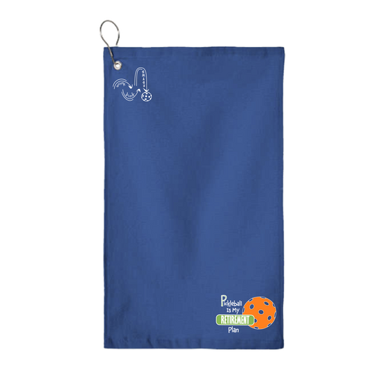 This Pickleball Is My Retirement Plan towel is crafted with cotton terry velour for optimal performance. It features grommets, hooks, and hemmed edges for added durability. It's perfect for completing your pickleball gear, and an ideal gift for friends and tournaments. The towel is designed to be both absorbent and lightweight, so you can remain dry and comfortable while you play.