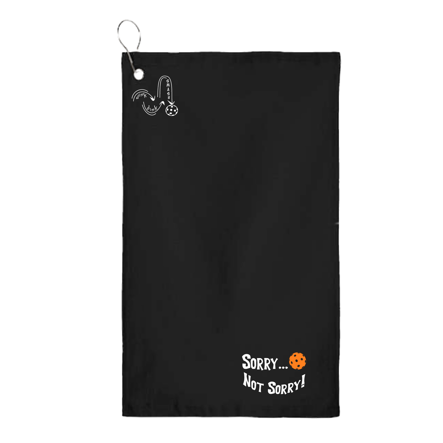 This Sorry...Not Sorry pickleball towel is crafted with cotton terry velour for optimal performance. It features grommets, hooks, and hemmed edges for added durability. It's perfect for completing your pickleball gear, and an ideal gift for friends and tournaments. The towel is designed to be both absorbent and lightweight, so you can remain dry and comfortable while you play.