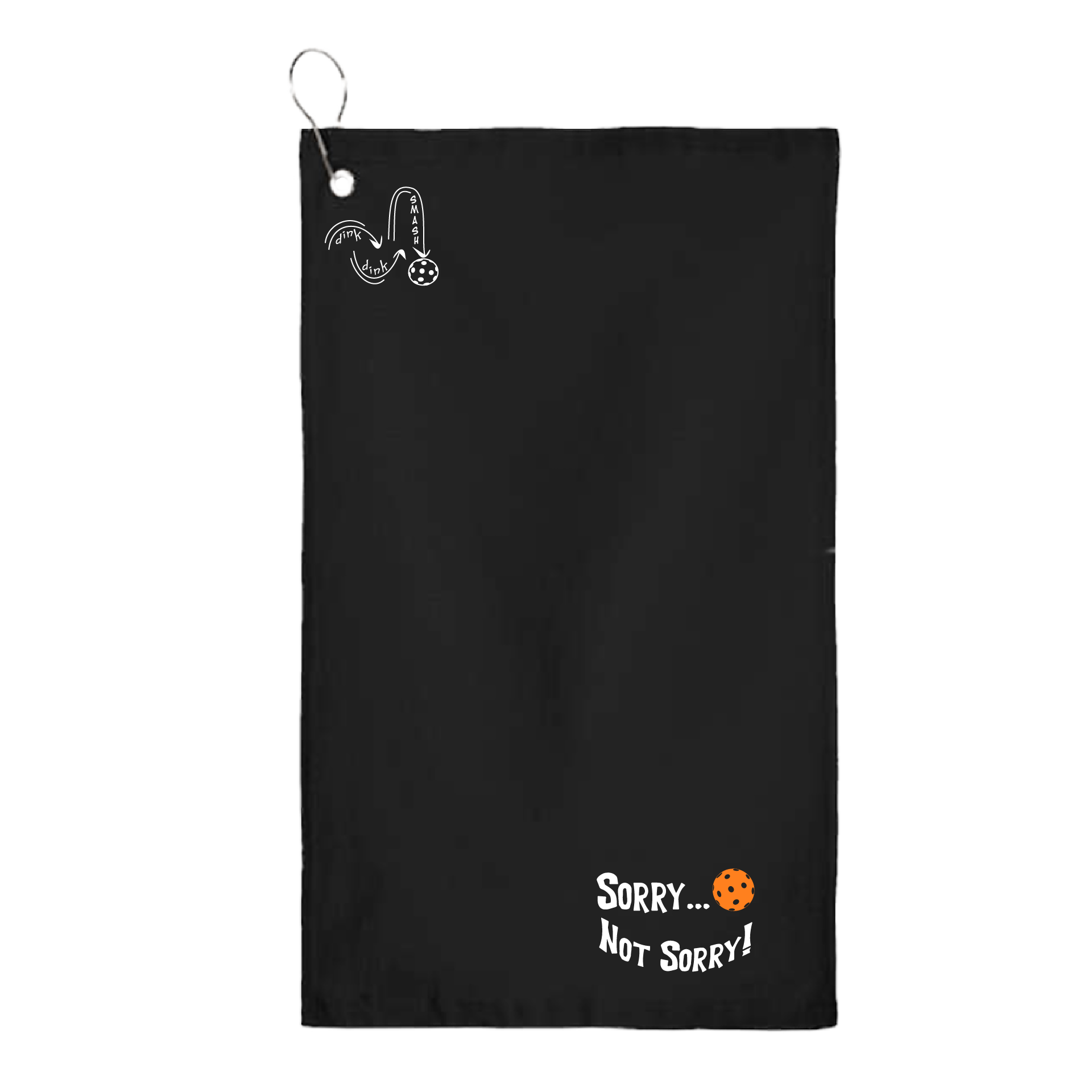 This Sorry...Not Sorry pickleball towel is crafted with cotton terry velour for optimal performance. It features grommets, hooks, and hemmed edges for added durability. It's perfect for completing your pickleball gear, and an ideal gift for friends and tournaments. The towel is designed to be both absorbent and lightweight, so you can remain dry and comfortable while you play.