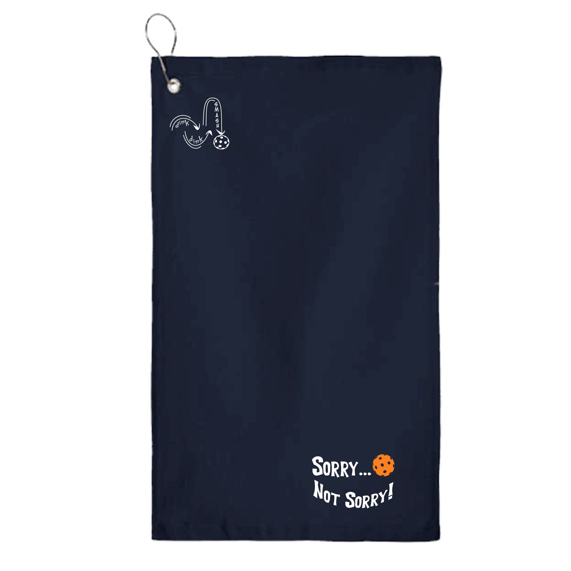 This Sorry...Not Sorry pickleball towel is crafted with cotton terry velour for optimal performance. It features grommets, hooks, and hemmed edges for added durability. It's perfect for completing your pickleball gear, and an ideal gift for friends and tournaments. The towel is designed to be both absorbent and lightweight, so you can remain dry and comfortable while you play.