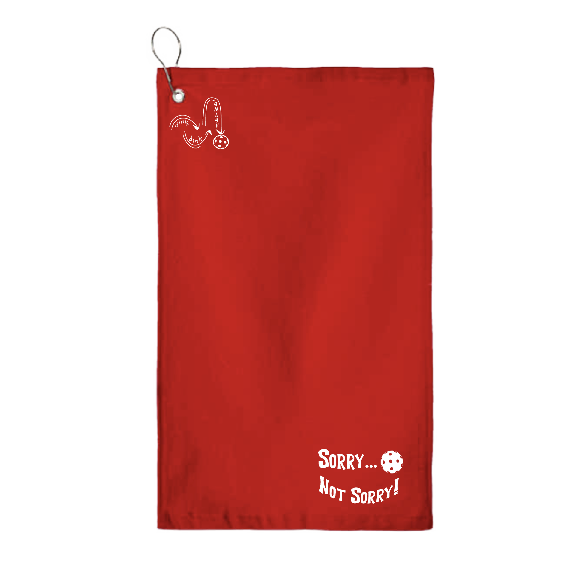 This Sorry...Not Sorry pickleball towel is crafted with cotton terry velour for optimal performance. It features grommets, hooks, and hemmed edges for added durability. It's perfect for completing your pickleball gear, and an ideal gift for friends and tournaments. The towel is designed to be both absorbent and lightweight, so you can remain dry and comfortable while you play.