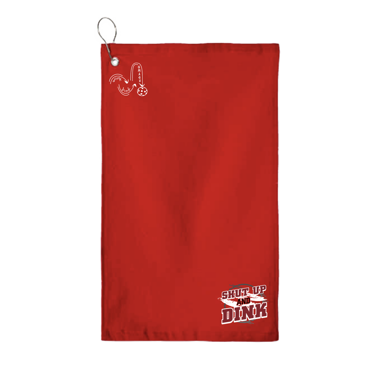 This Shut Up and Dink Pickleball towel is crafted with cotton terry velour for optimal performance. It features grommets, hooks, and hemmed edges for added durability. It's perfect for completing your pickleball gear, and an ideal gift for friends and tournaments. The towel is designed to be both absorbent and lightweight, so you can remain dry and comfortable while you play. 