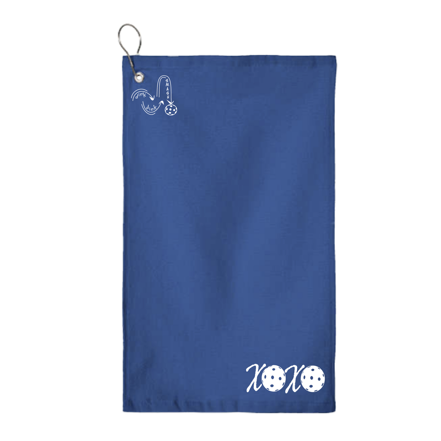This XOXO pickleball towel is crafted with cotton terry velour for optimal performance. It features grommets, hooks, and hemmed edges for added durability. It's perfect for completing your pickleball gear, and an ideal gift for friends and tournaments. The towel is designed to be both absorbent and lightweight, so you can remain dry and comfortable while you play.
