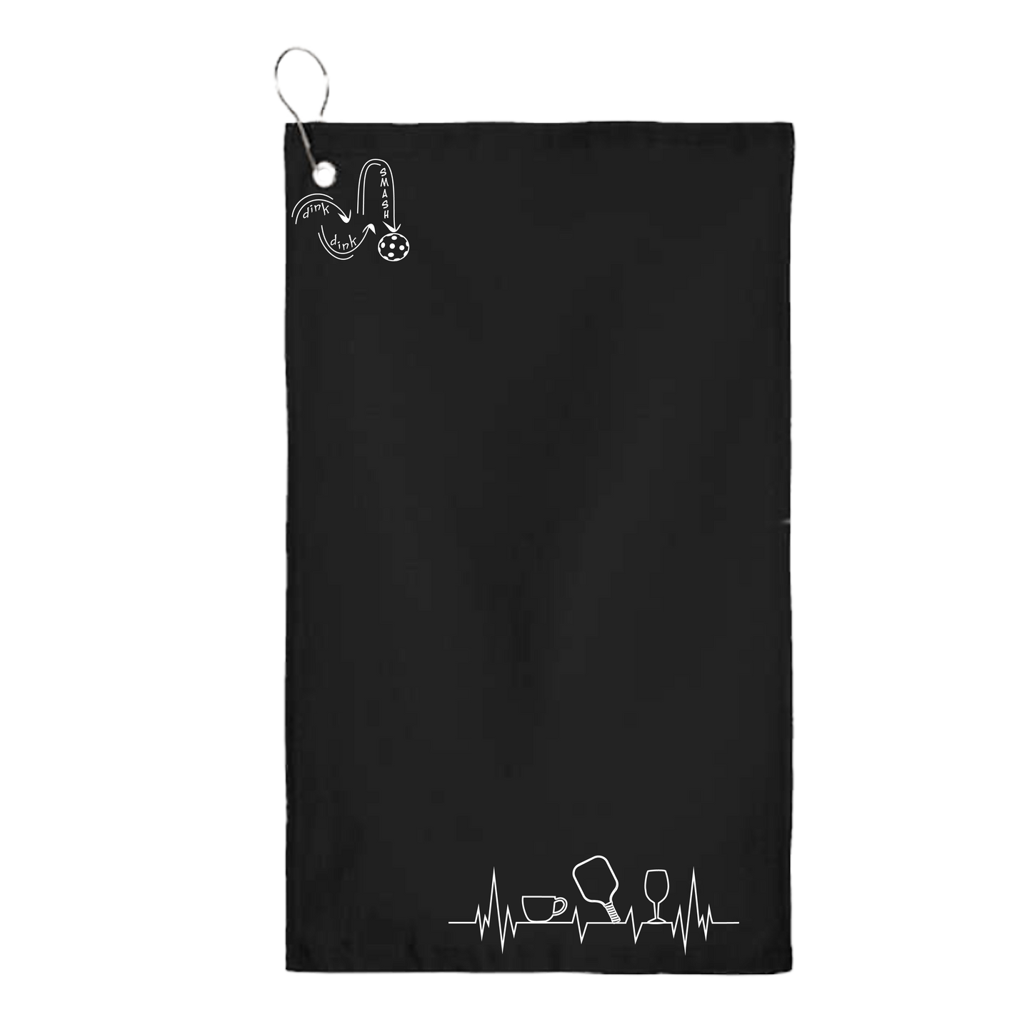Coffee, Pickleball, Wine EKG Heartbeat | Pickleball Court Towels | Grommeted 100% Cotton Terry Velour