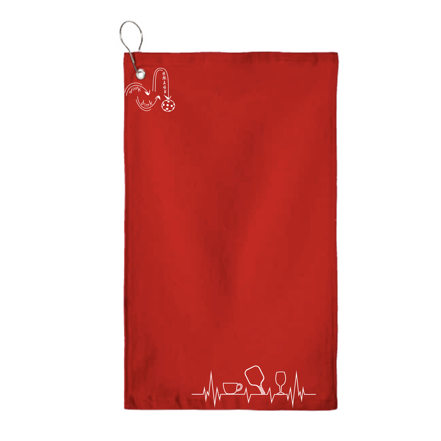 Coffee, Pickleball, Wine EKG Heartbeat | Pickleball Court Towels | Grommeted 100% Cotton Terry Velour