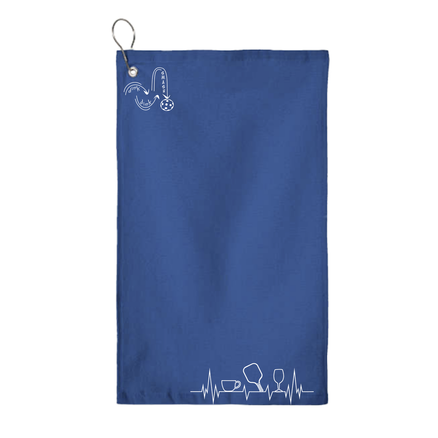 Coffee, Pickleball, Wine EKG Heartbeat | Pickleball Court Towels | Grommeted 100% Cotton Terry Velour