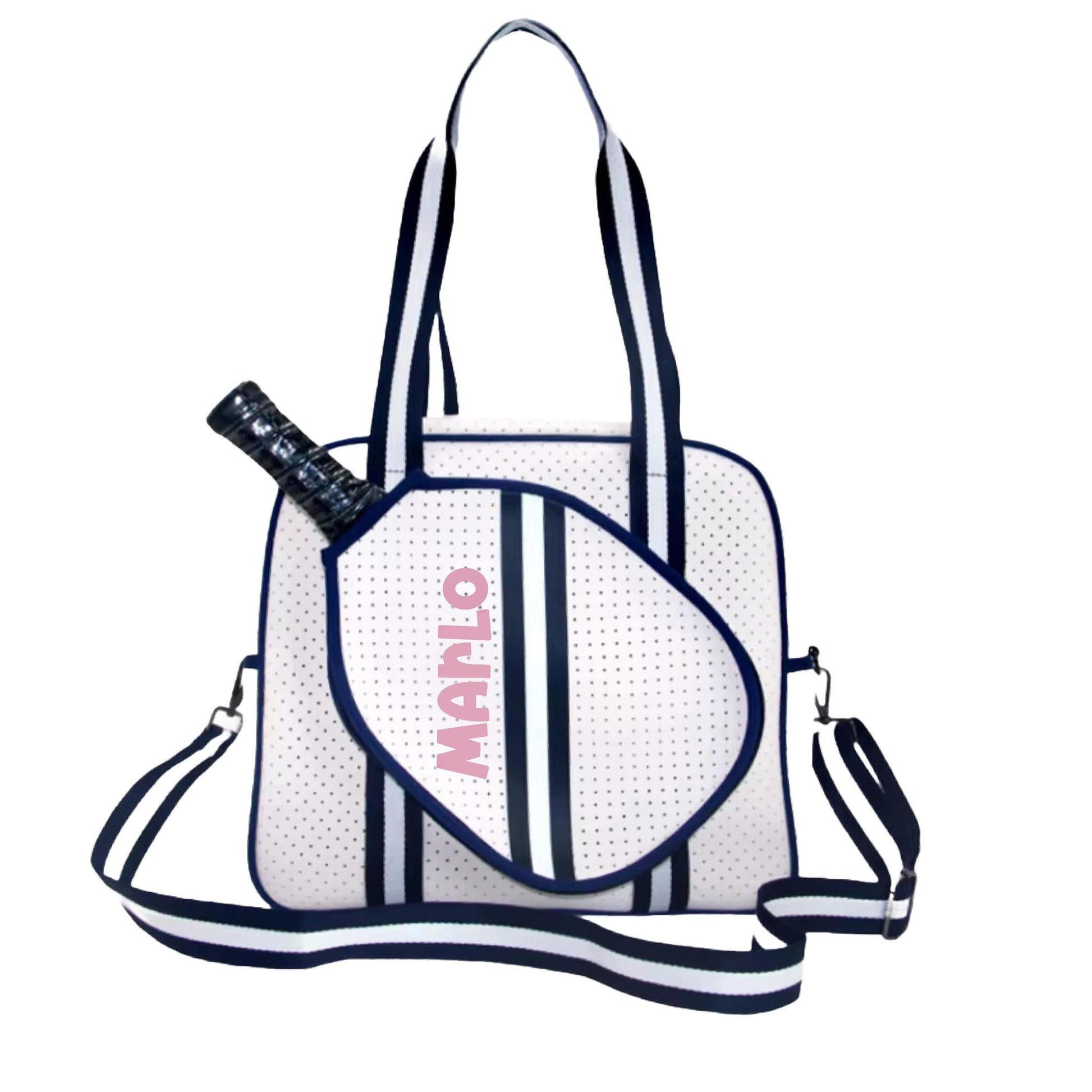 "Trendy" White and Blue Pickleball Bag (Free Customization) | Pickleball Sports Bag | Medium Size Court Bag