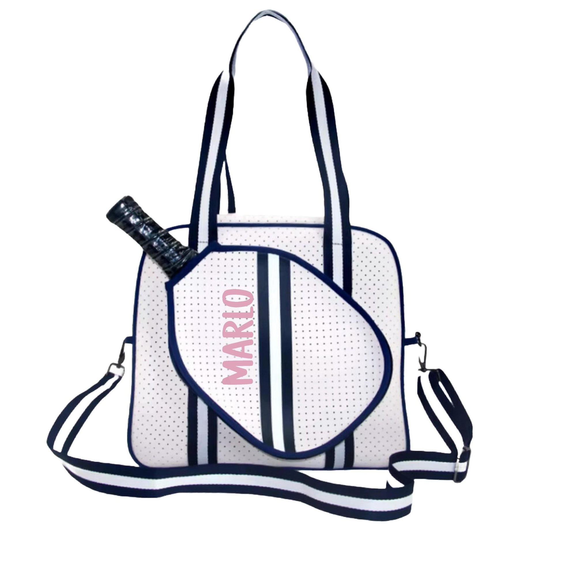 "Trendy" White and Blue Pickleball Bag (Free Customization) | Pickleball Sports Bag | Medium Size Court Bag