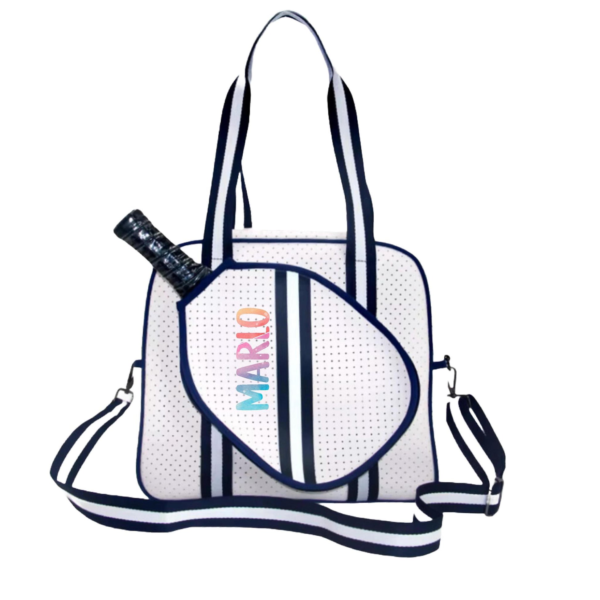 "Trendy" White and Blue Pickleball Bag (Free Customization) | Pickleball Sports Bag | Medium Size Court Bag