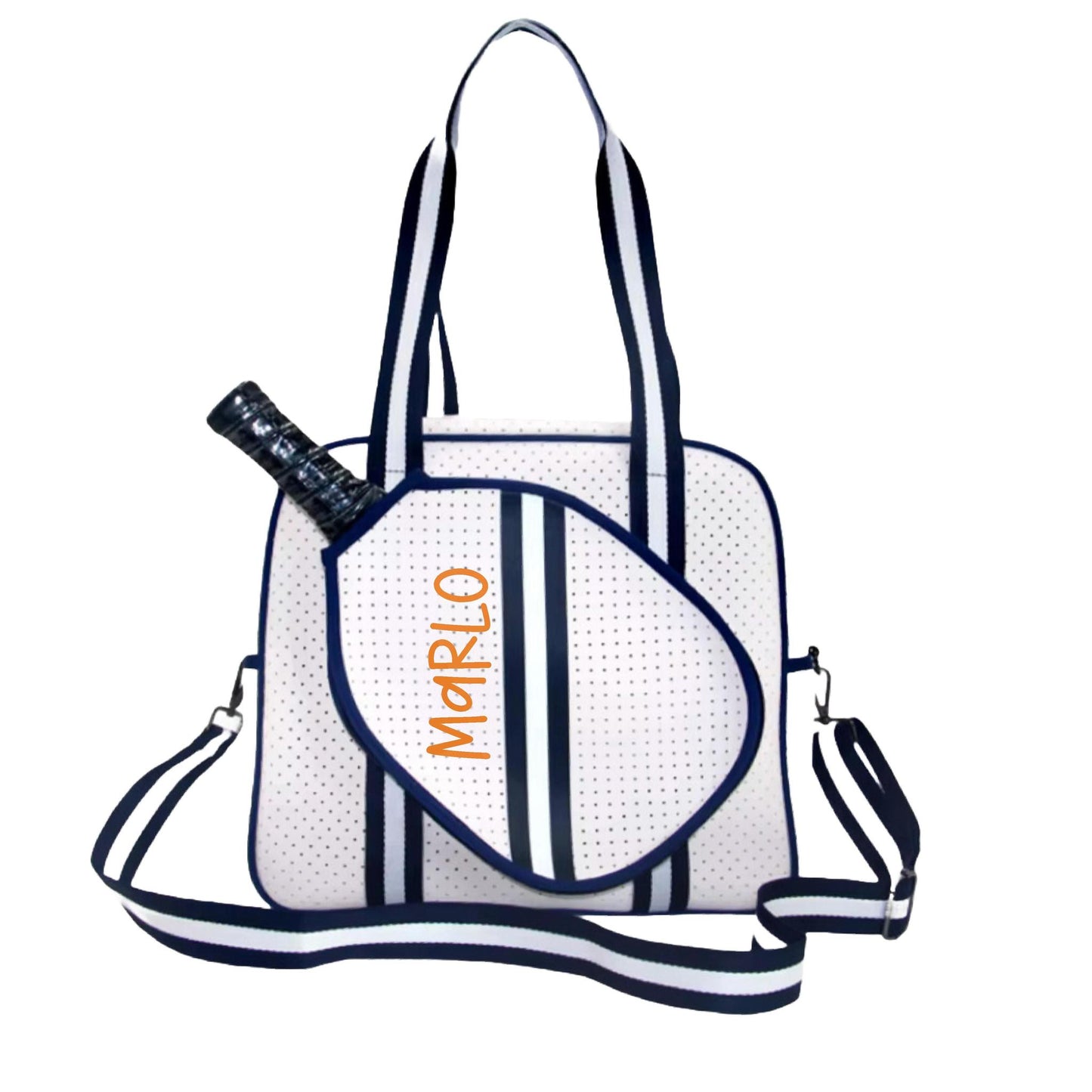 "Trendy" White and Blue Pickleball Bag (Free Personalization) | Pickleball Sports Bag | Medium Size Court Bag