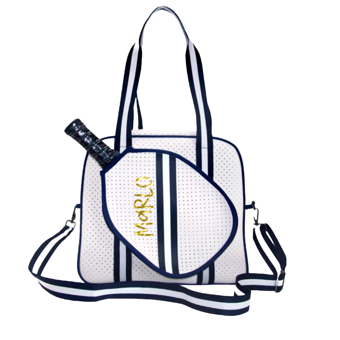 "Trendy" White and Blue Pickleball Bag (Free Personalization) | Pickleball Sports Bag | Medium Size Court Bag