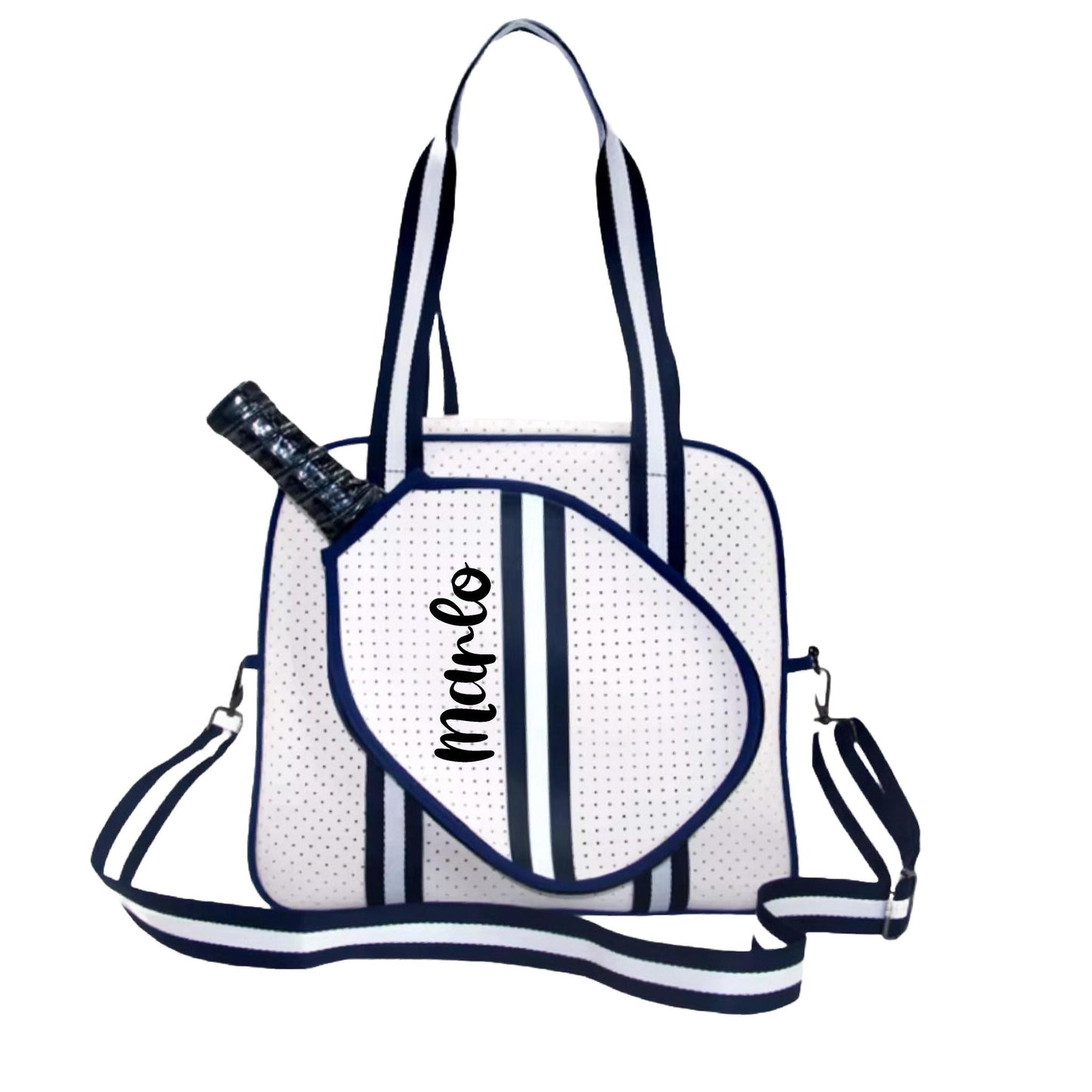 "Trendy" White and Blue Pickleball Bag (Free Personalization) | Pickleball Sports Bag | Medium Size Court Bag