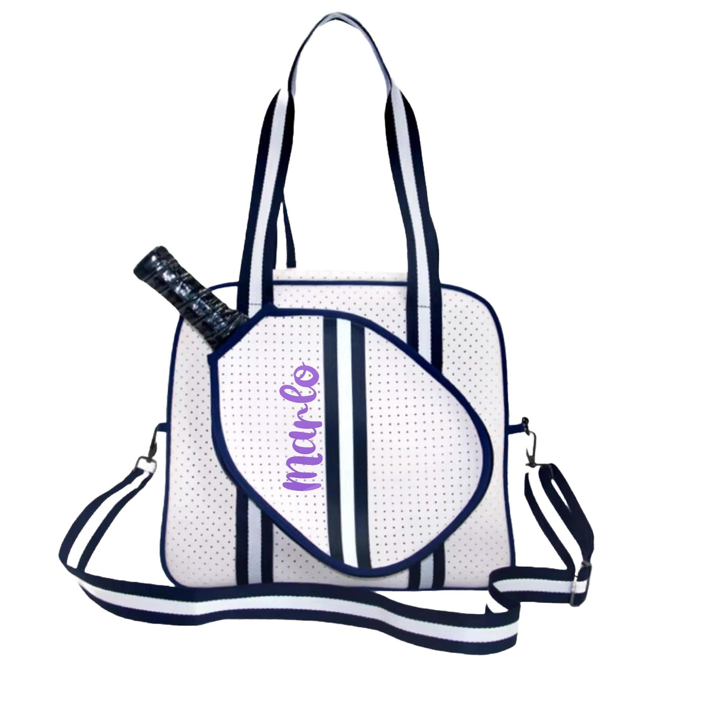 "Trendy" White and Blue Pickleball Bag (Free Personalization) | Pickleball Sports Bag | Medium Size Court Bag