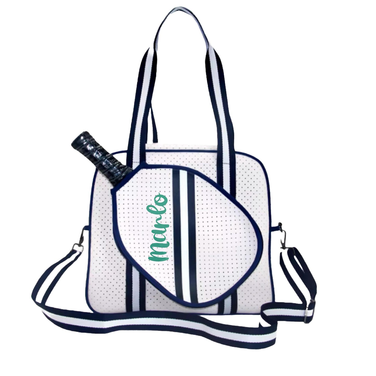 "Trendy" White and Blue Pickleball Bag (Free Personalization) | Pickleball Sports Bag | Medium Size Court Bag