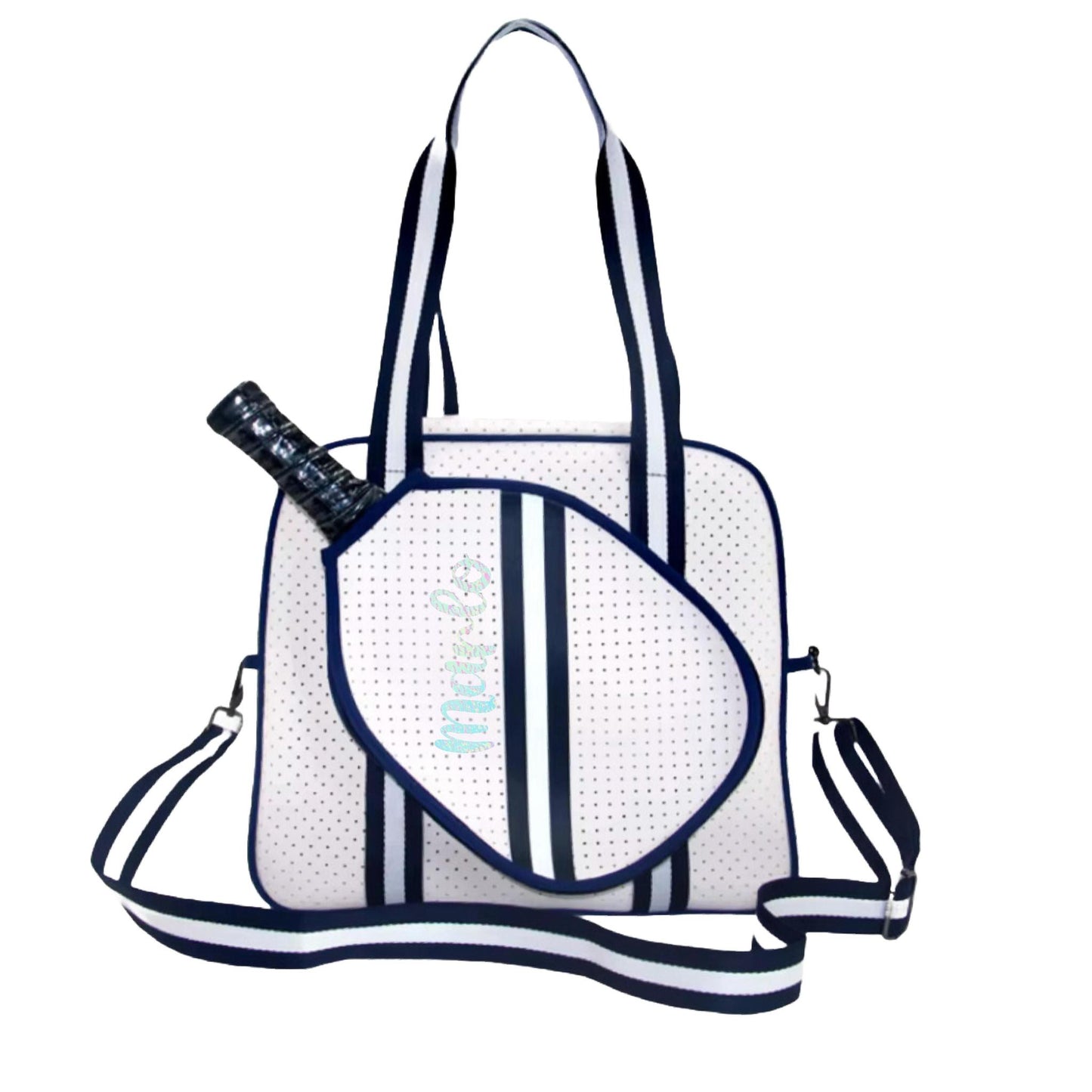 "Trendy" White and Blue Pickleball Bag (Free Personalization) | Pickleball Sports Bag | Medium Size Court Bag