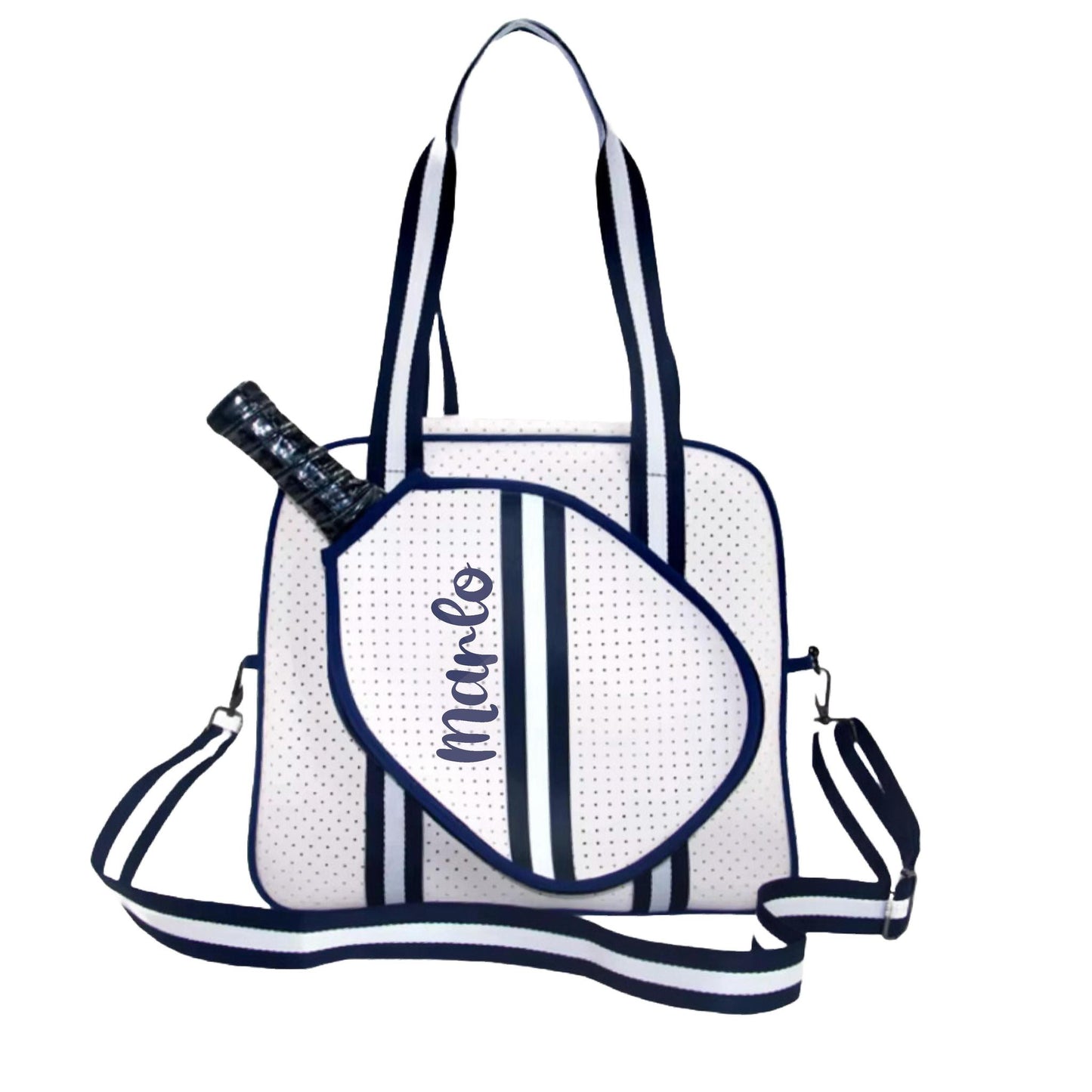 "Trendy" White and Blue Pickleball Bag (Free Personalization) | Pickleball Sports Bag | Medium Size Court Bag