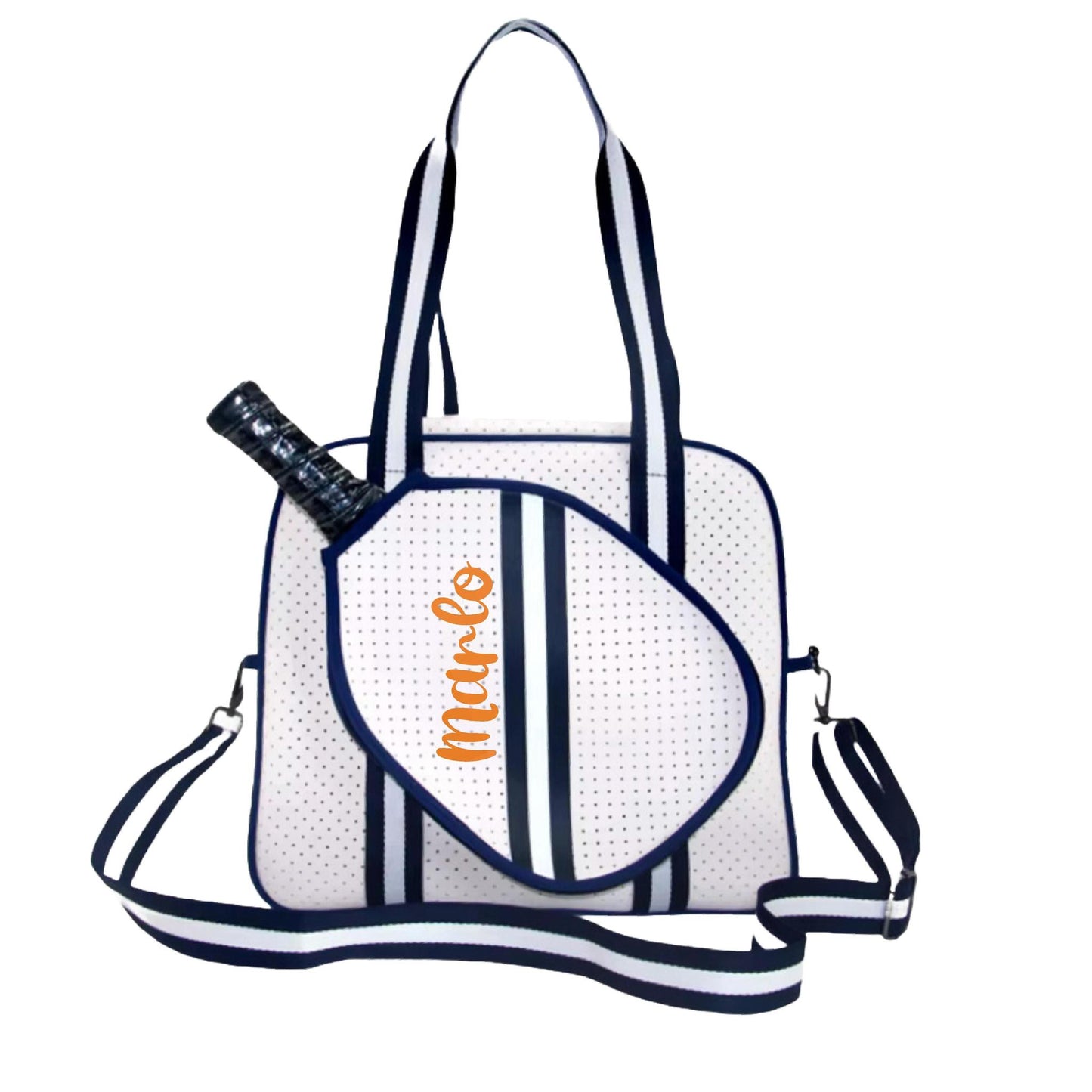 "Trendy" White and Blue Pickleball Bag (Free Personalization) | Pickleball Sports Bag | Medium Size Court Bag