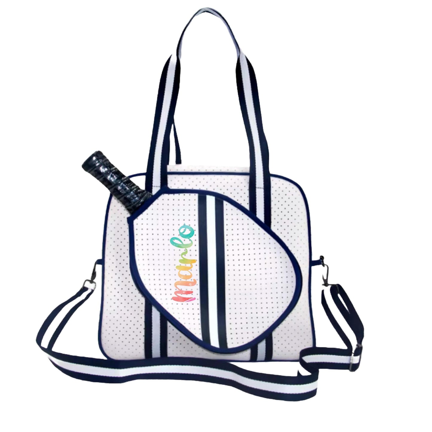 "Trendy" White and Blue Pickleball Bag (Free Personalization) | Pickleball Sports Bag | Medium Size Court Bag