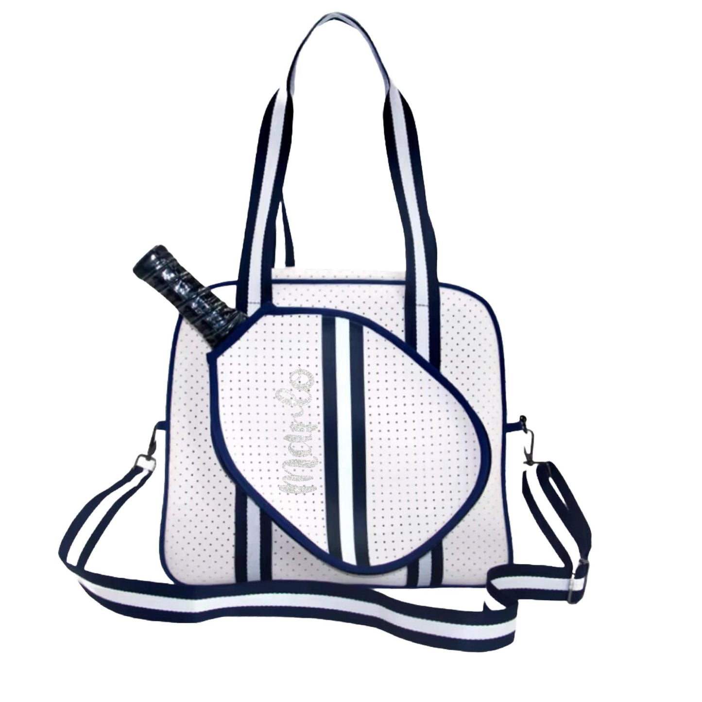 "Trendy" White and Blue Pickleball Bag (Free Personalization) | Pickleball Sports Bag | Medium Size Court Bag