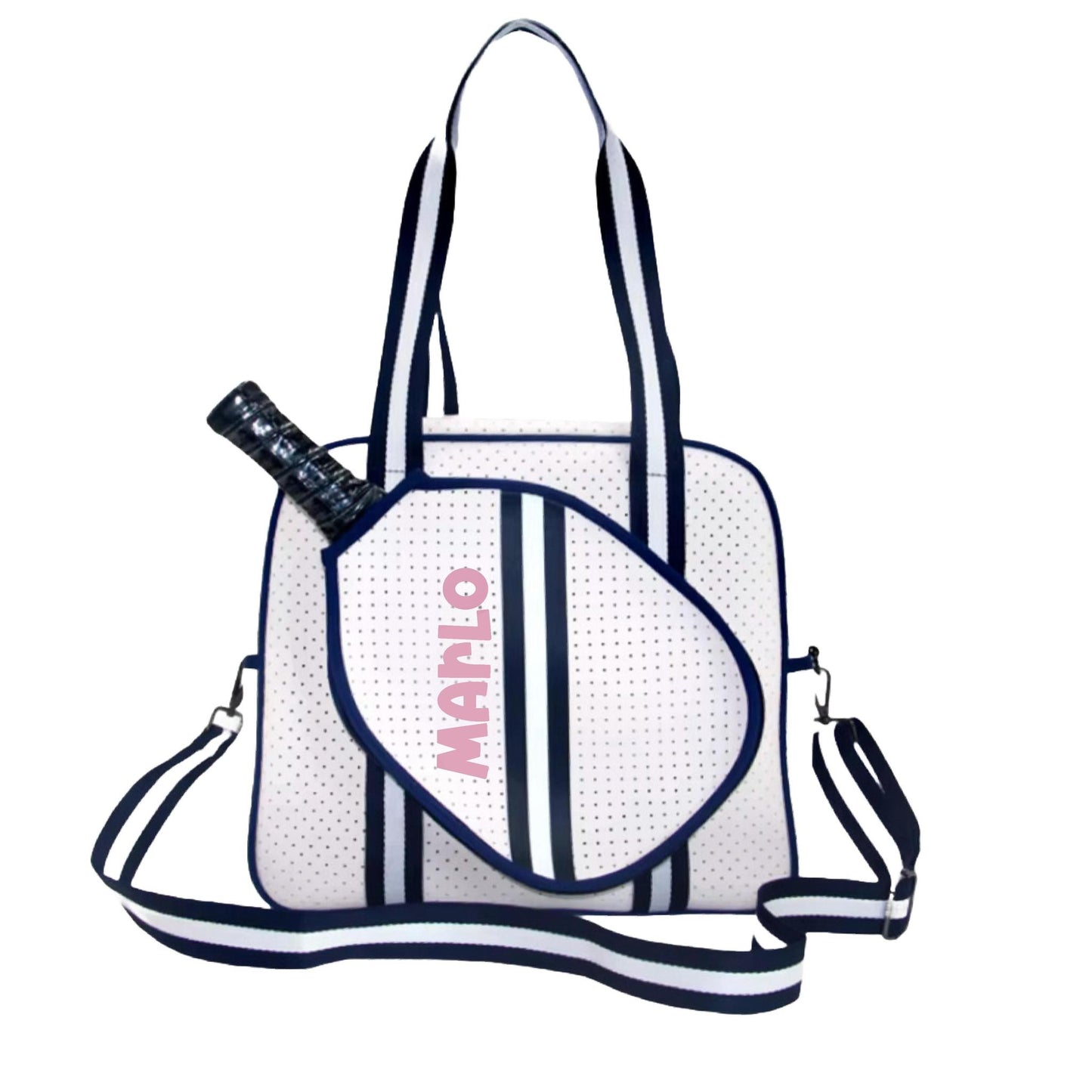"Trendy" White and Blue Pickleball Bag (Free Personalization) | Pickleball Sports Bag | Medium Size Court Bag