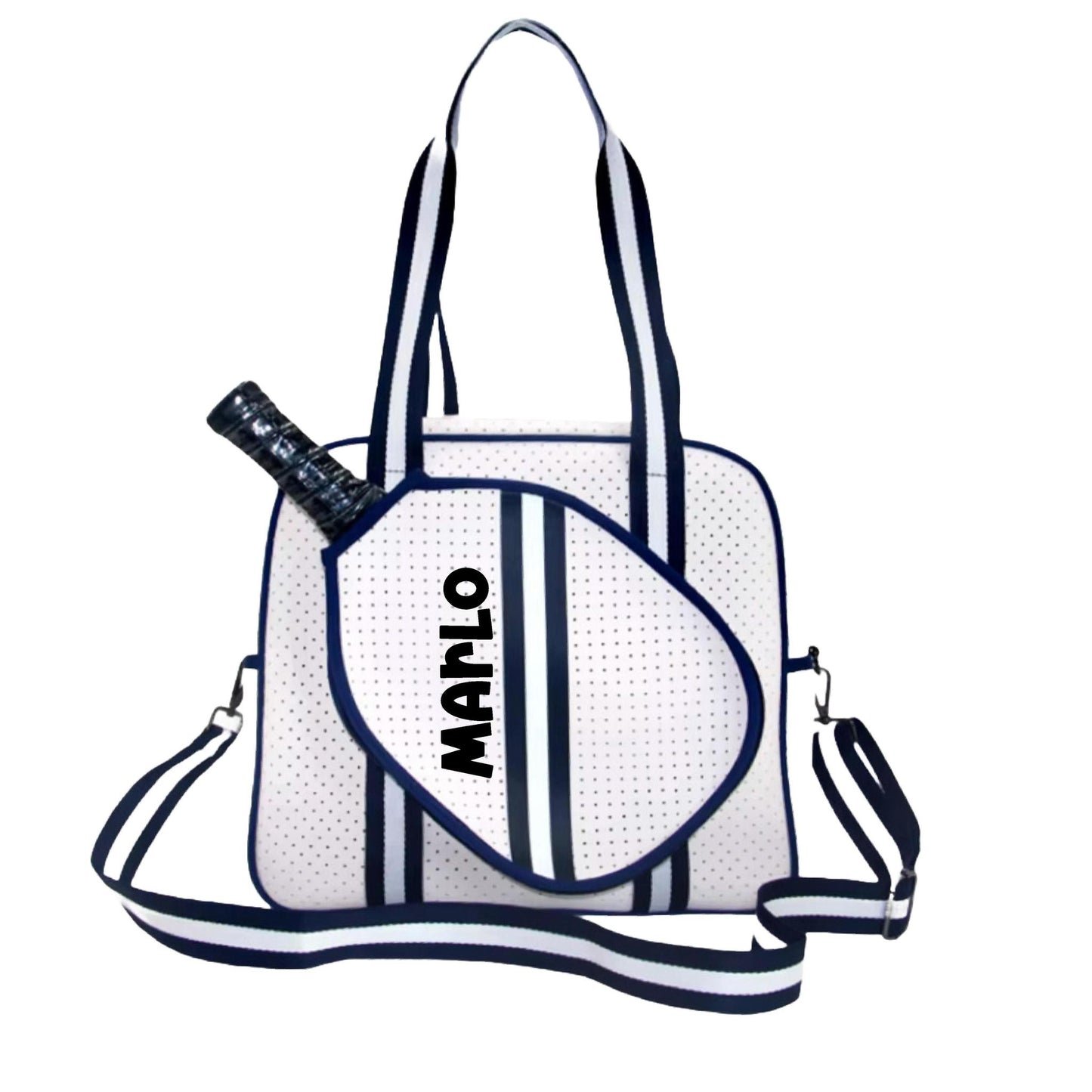 "Trendy" White and Blue Pickleball Bag (Free Personalization) | Pickleball Sports Bag | Medium Size Court Bag