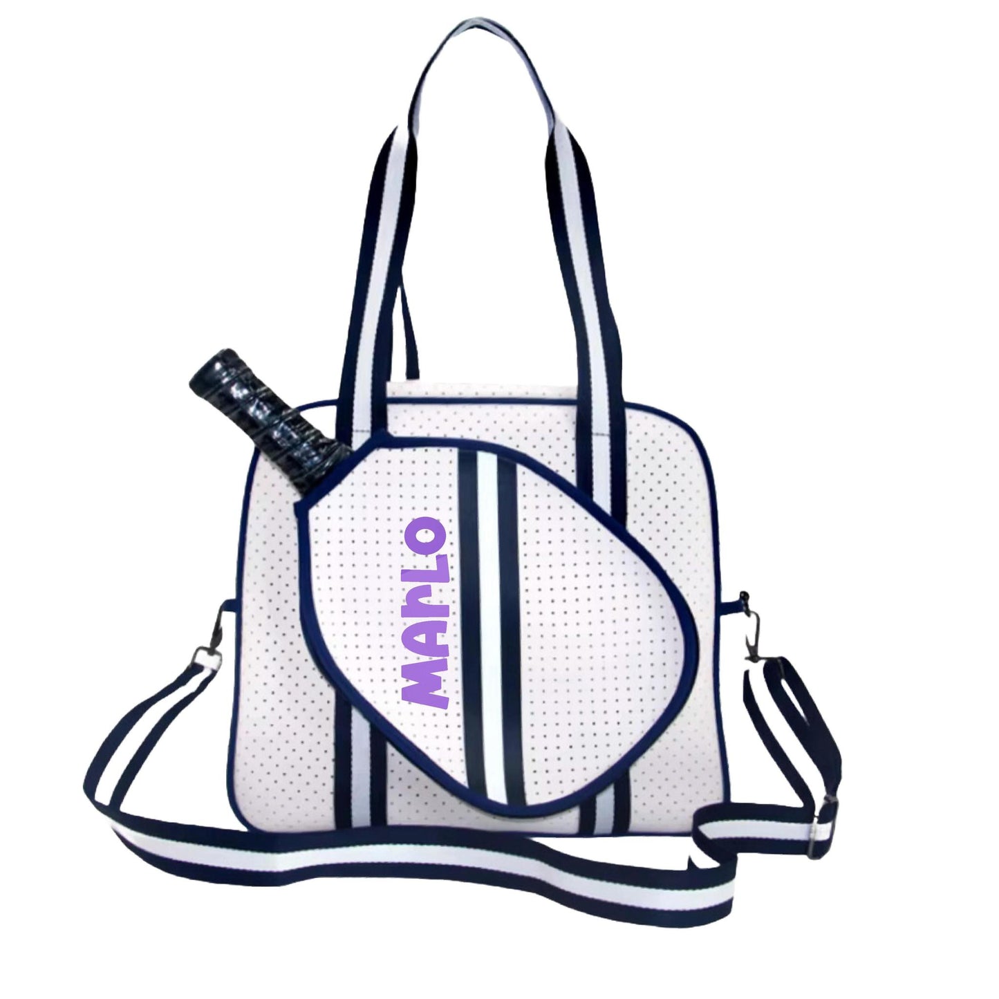"Trendy" White and Blue Pickleball Bag (Free Personalization) | Pickleball Sports Bag | Medium Size Court Bag