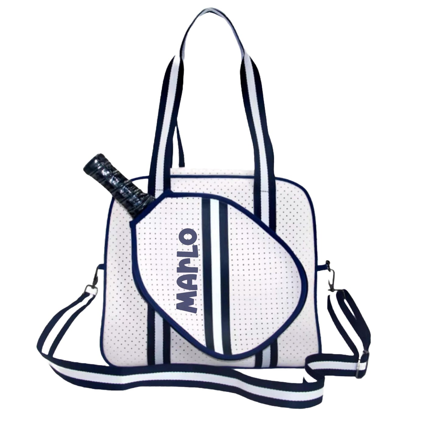 "Trendy" White and Blue Pickleball Bag (Free Personalization) | Pickleball Sports Bag | Medium Size Court Bag