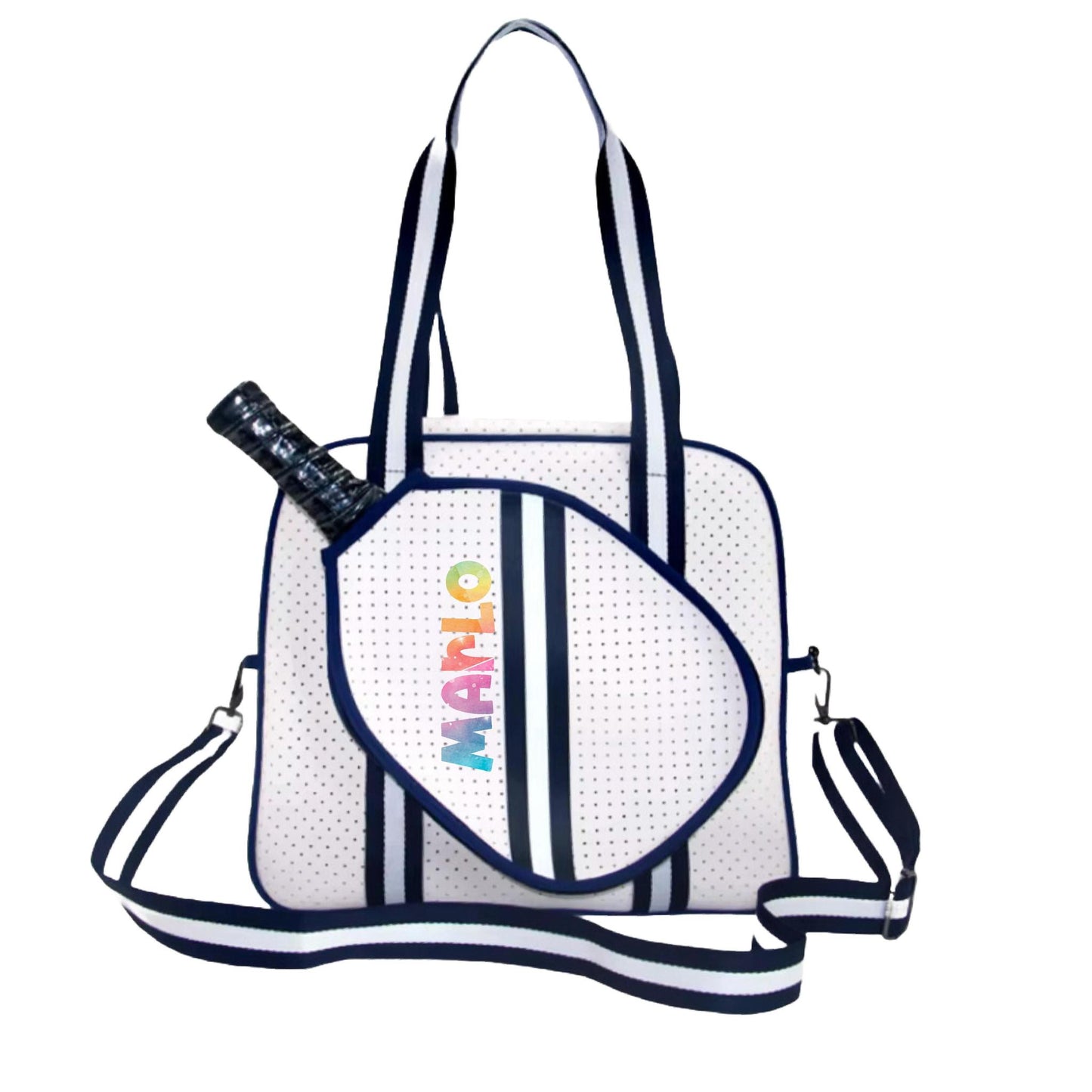 "Trendy" White and Blue Pickleball Bag (Free Personalization) | Pickleball Sports Bag | Medium Size Court Bag