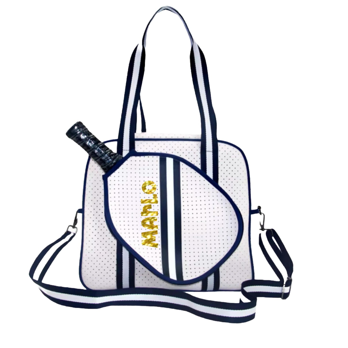 "Trendy" White and Blue Pickleball Bag (Free Personalization) | Pickleball Sports Bag | Medium Size Court Bag