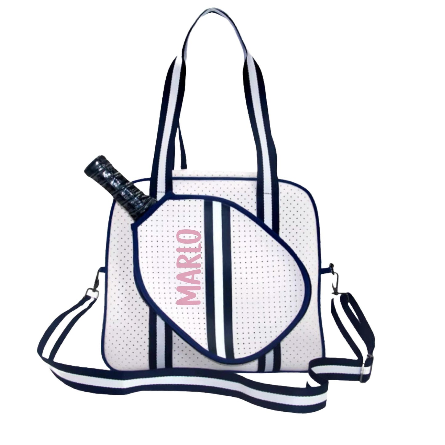 "Trendy" White and Blue Pickleball Bag (Free Personalization) | Pickleball Sports Bag | Medium Size Court Bag