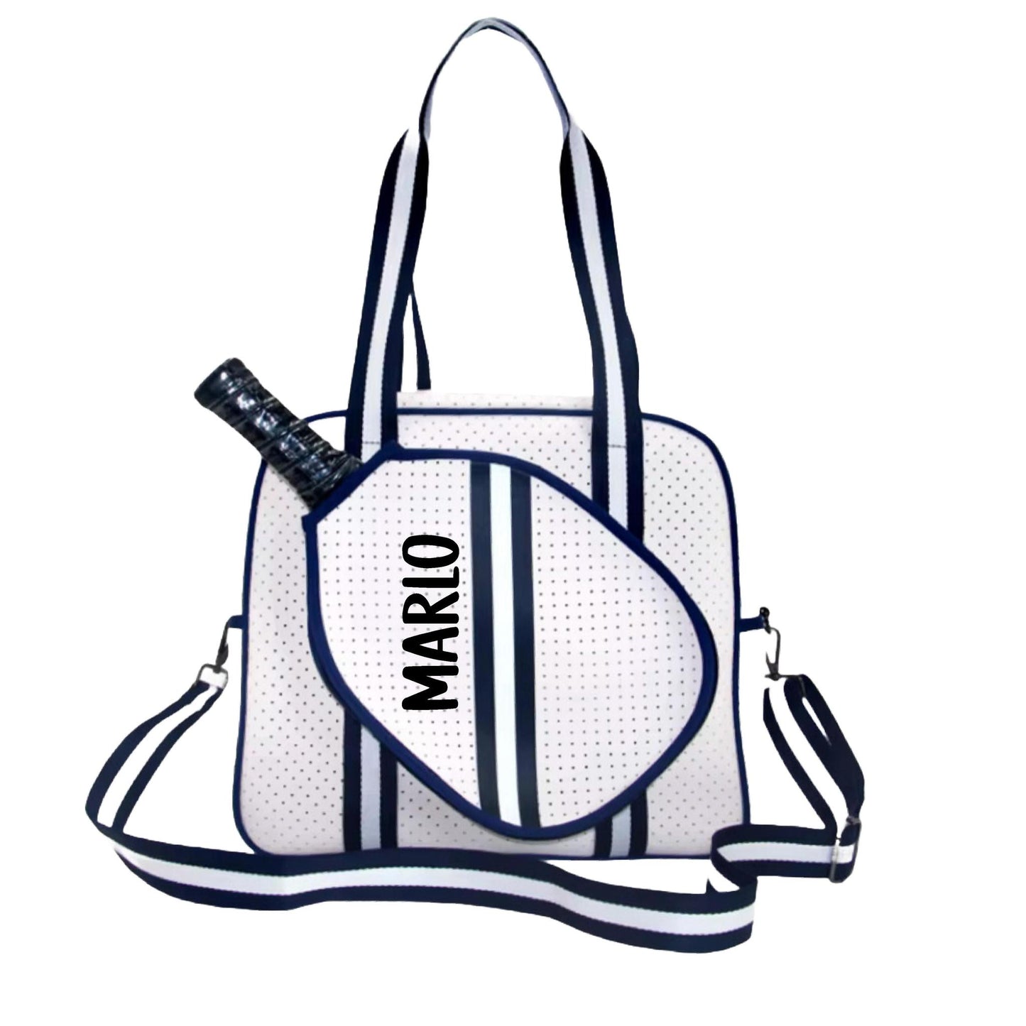 "Trendy" White and Blue Pickleball Bag (Free Personalization) | Pickleball Sports Bag | Medium Size Court Bag