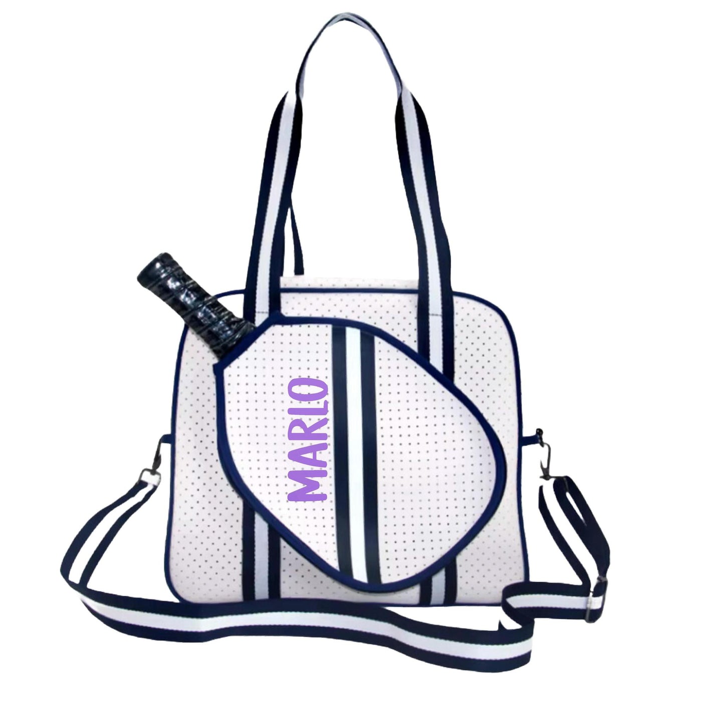 "Trendy" White and Blue Pickleball Bag (Free Personalization) | Pickleball Sports Bag | Medium Size Court Bag