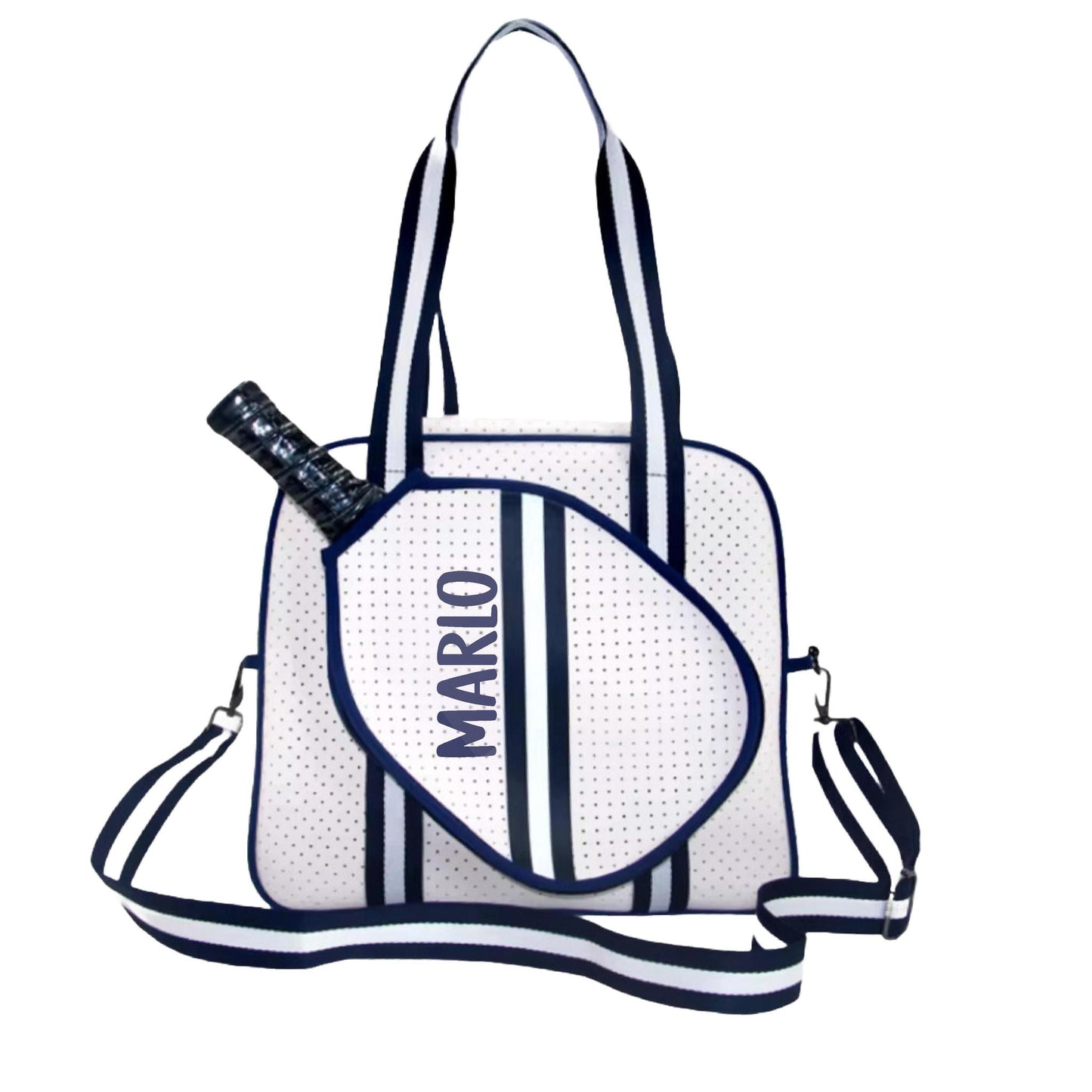 "Trendy" White and Blue Pickleball Bag (Free Personalization) | Pickleball Sports Bag | Medium Size Court Bag