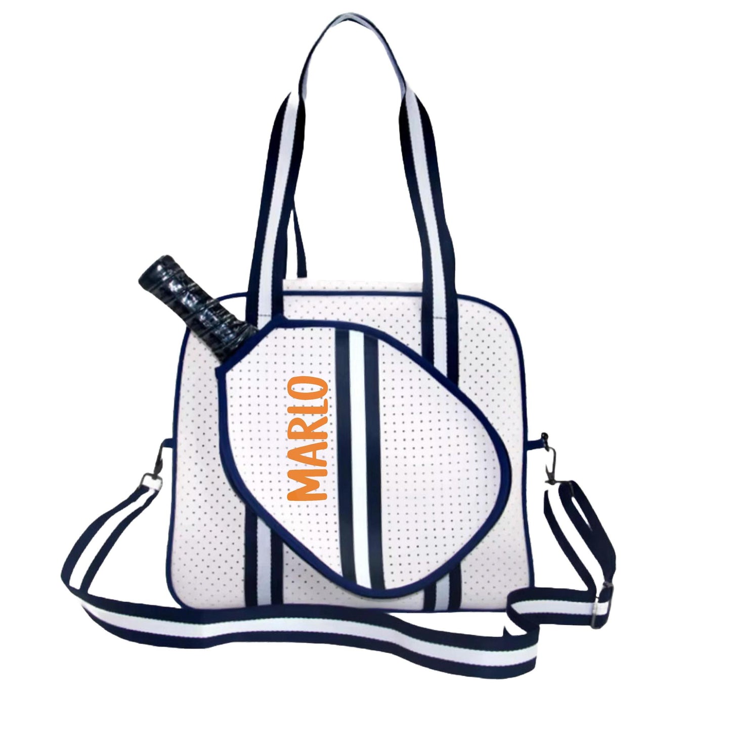 "Trendy" White and Blue Pickleball Bag (Free Personalization) | Pickleball Sports Bag | Medium Size Court Bag