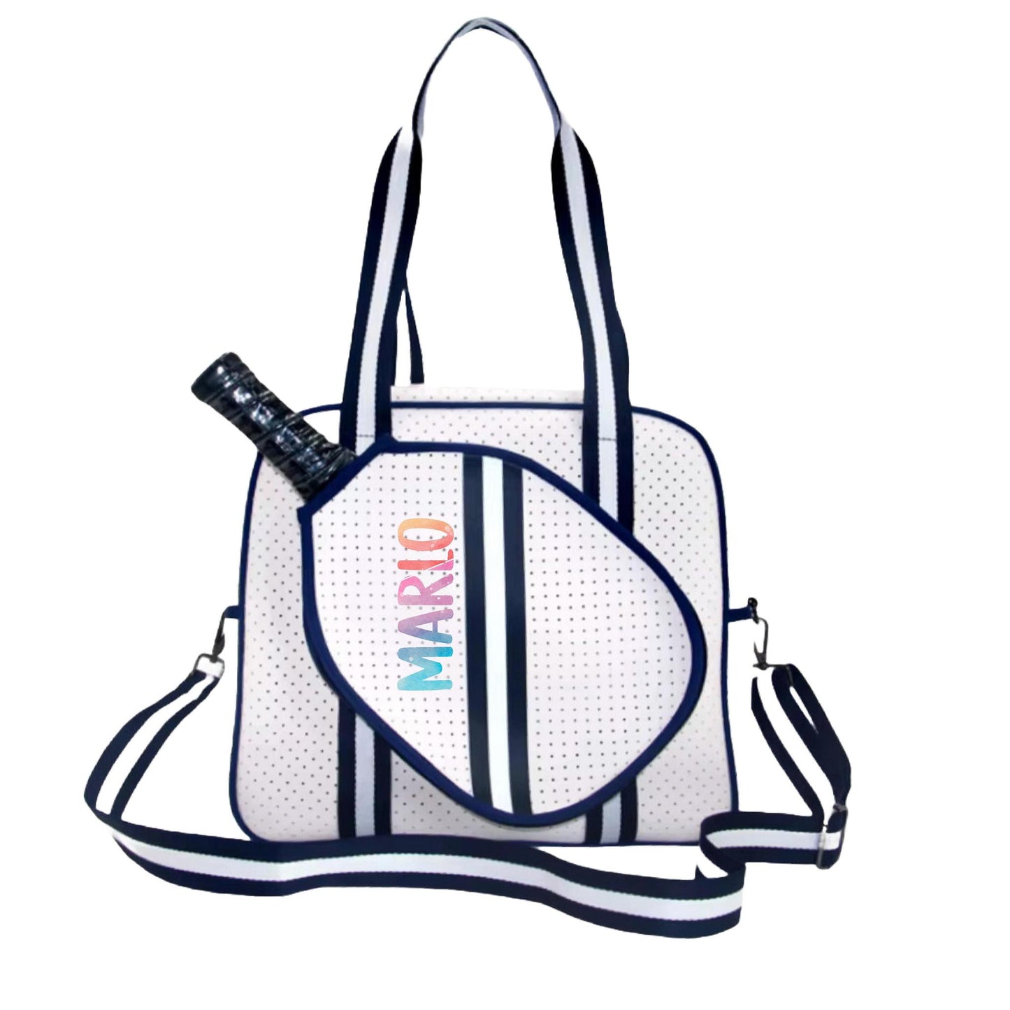 "Trendy" White and Blue Pickleball Bag (Free Personalization) | Pickleball Sports Bag | Medium Size Court Bag