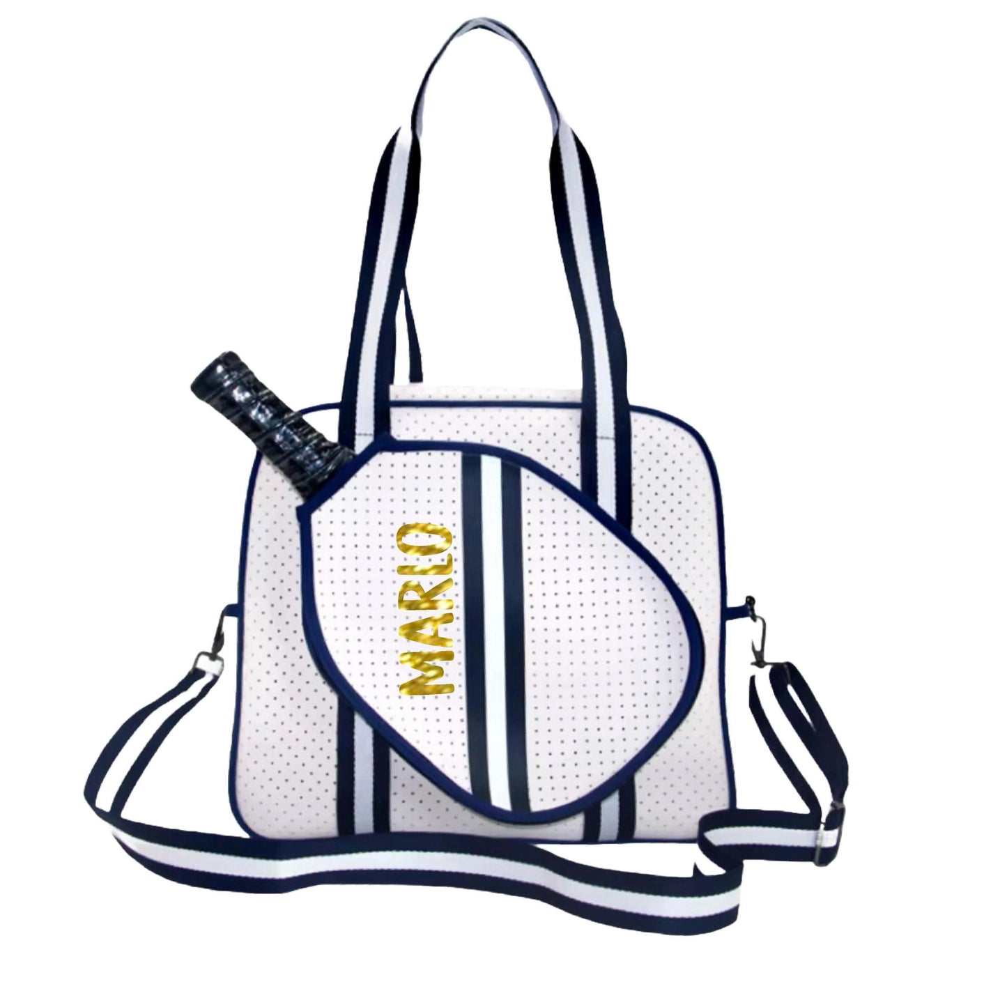"Trendy" White and Blue Pickleball Bag (Free Personalization) | Pickleball Sports Bag | Medium Size Court Bag