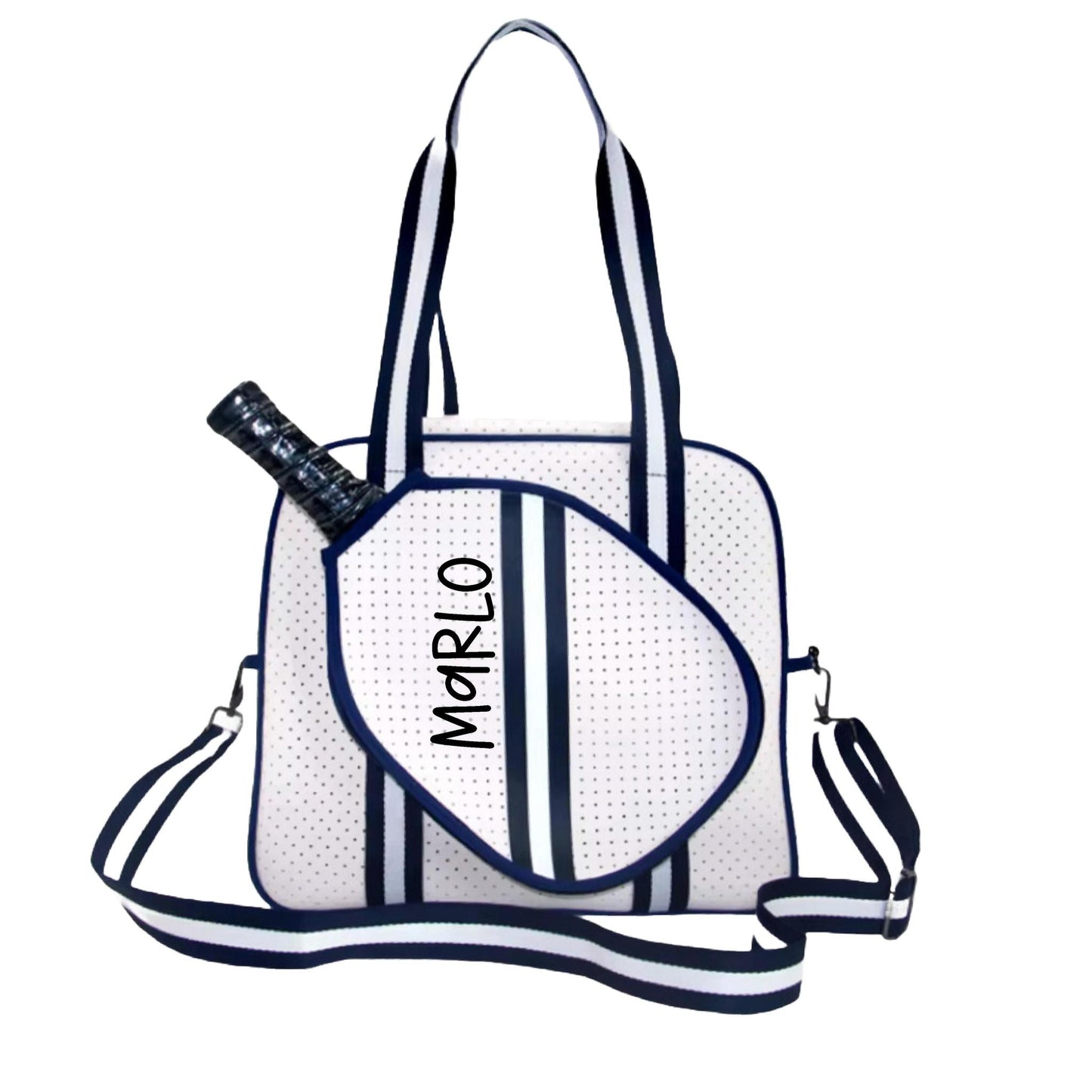 "Trendy" White and Blue Pickleball Bag (Free Personalization) | Pickleball Sports Bag | Medium Size Court Bag